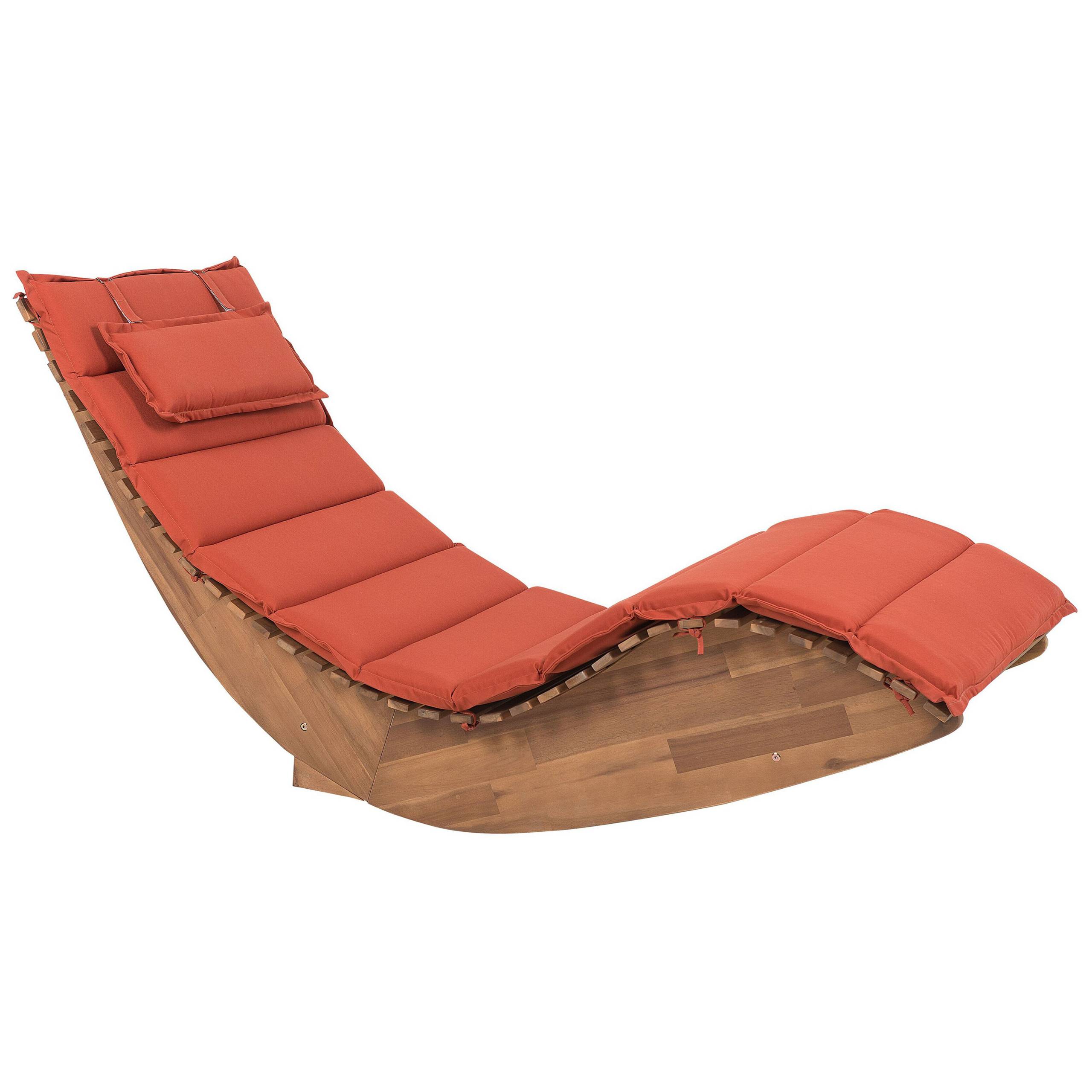 Beliani - Bain de Soleil Chaise Longue de Jardin en Bois d'Acacia avec Coussin Rouge Matières Résitantes et Fonction Bascule Design Moderne Beliani - Imagen 1