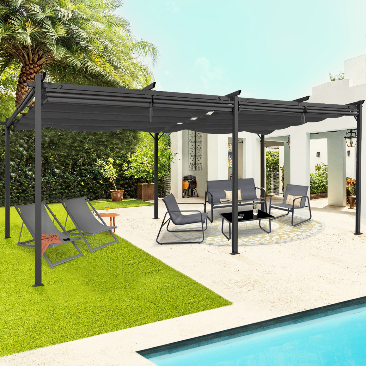 Pergola édition spéciale toit rétractable 3x6 M et 6 stores gris anthracite - Image 3