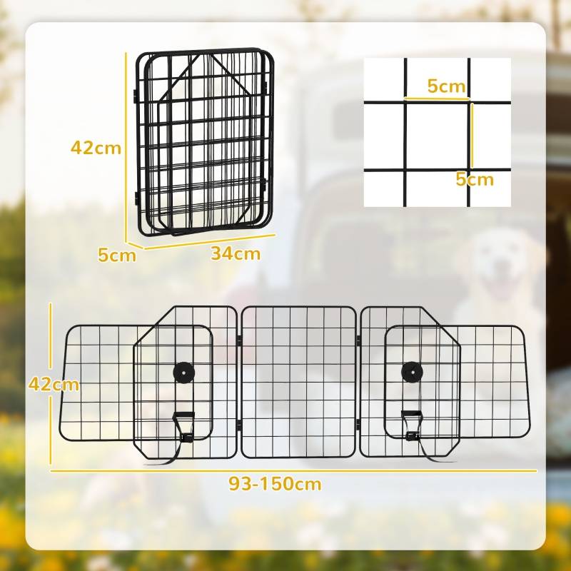 Grille de séparation chien voiture extensible 93-150 x 5 x 42 cm acier noir - PANGIVO - Image 3
