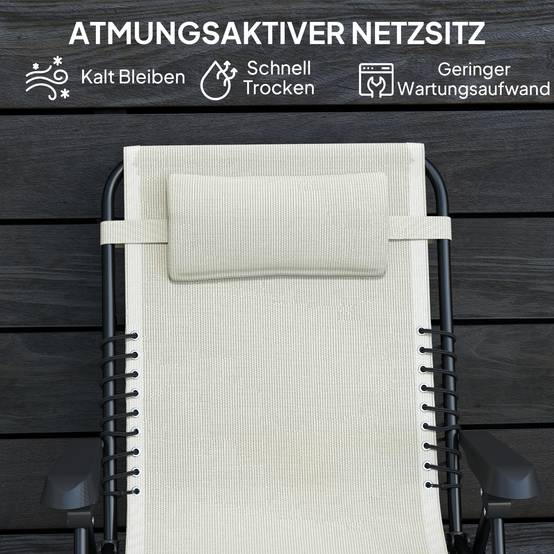 Transat Bain de Soleil Métal Textilène Jardin Extérieur Pliable Inclinable 5 Positions Beige - ComfortXL Outdoor Living - Image 5