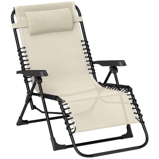 Transat Bain de Soleil Métal Textilène Jardin Extérieur Pliable Inclinable 5 Positions Beige - ComfortXL Outdoor Living - Image 2