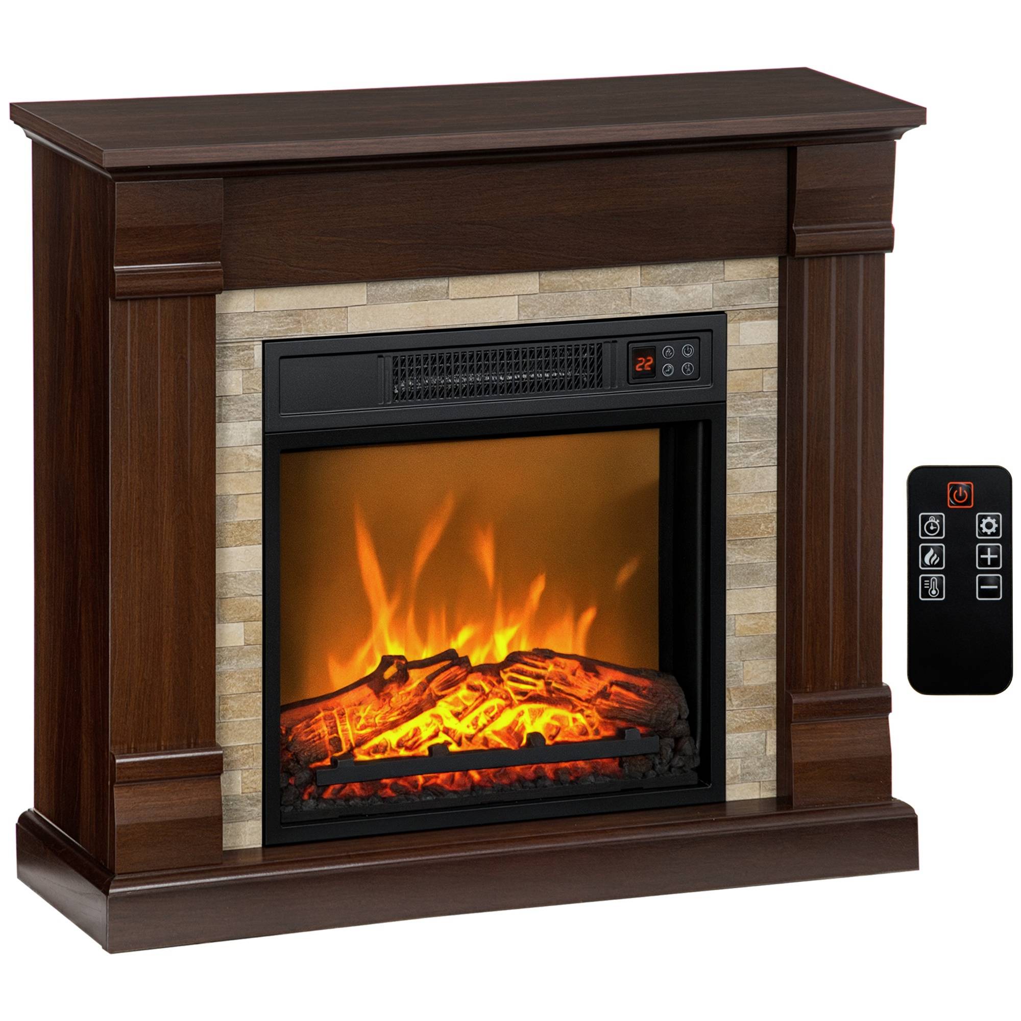 Cheminée électrique décorative 1800W effet flamme 3 luminosités thermostat minuterie télécommande marron
