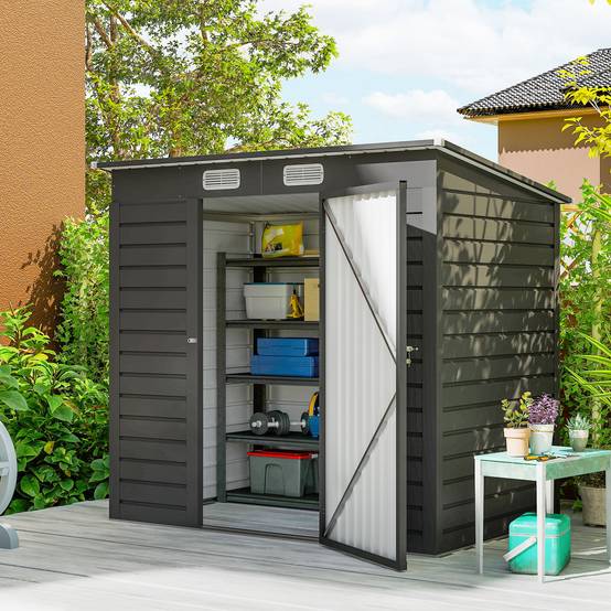ComfortXL - Abri de jardin acier galvanisé pour outils portes doubles verrouillables 191x130cm gris - ComfortXL Outdoor Living - Image 3