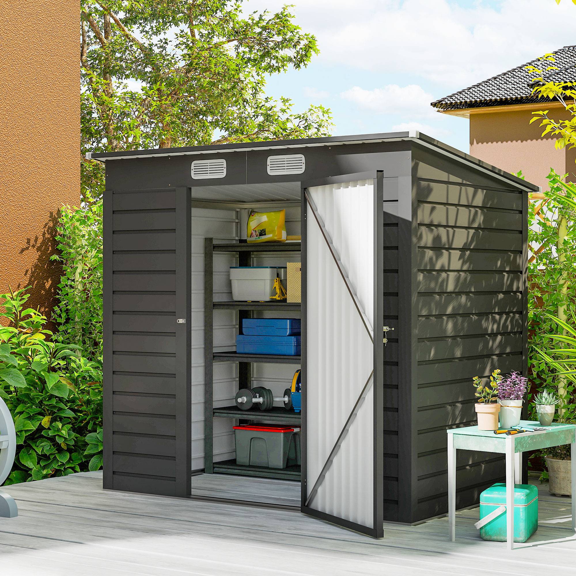 ComfortXL - Abri de jardin acier galvanisé pour outils portes doubles verrouillables 191x130cm gris - ComfortXL Outdoor Living - Image 3