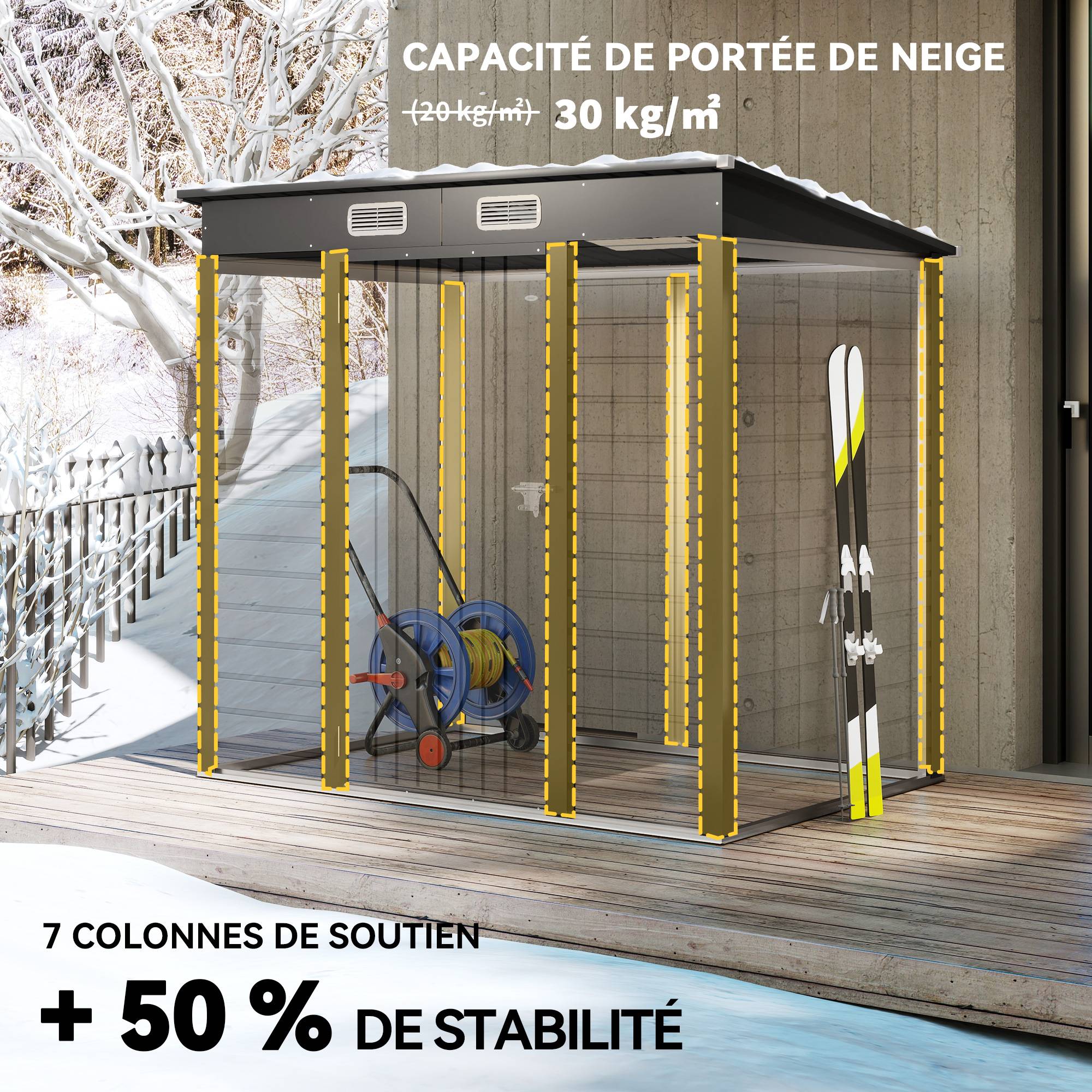 ComfortXL - Abri de jardin acier galvanisé pour outils portes doubles verrouillables 191x130cm gris - ComfortXL Outdoor Living - Image 7