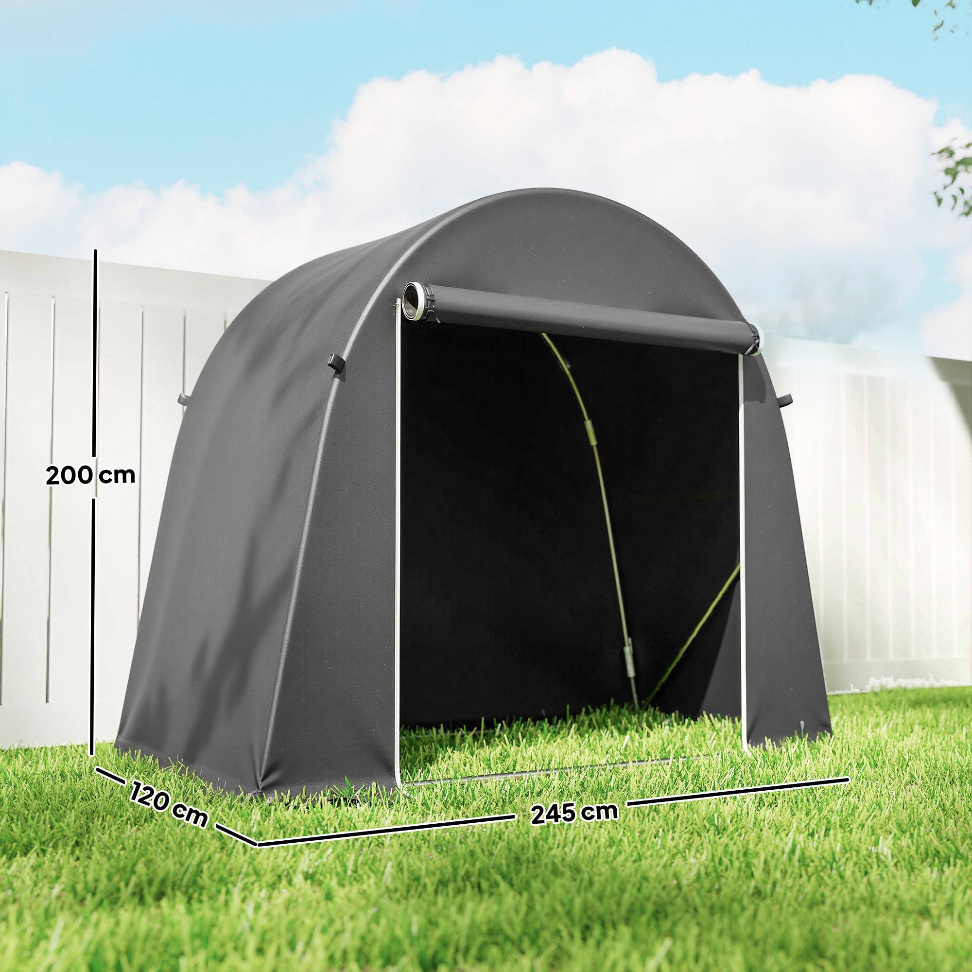 Sans Marque - Abri vélos outils entrée zip PE métal 245x120x200 cm gris foncé - Image 5