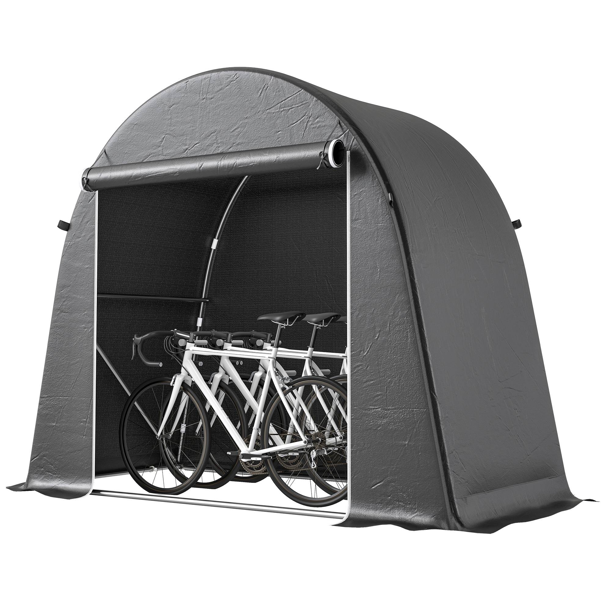 Sans Marque - Abri vélos outils entrée zip PE métal 245x120x200 cm gris foncé - Image 1