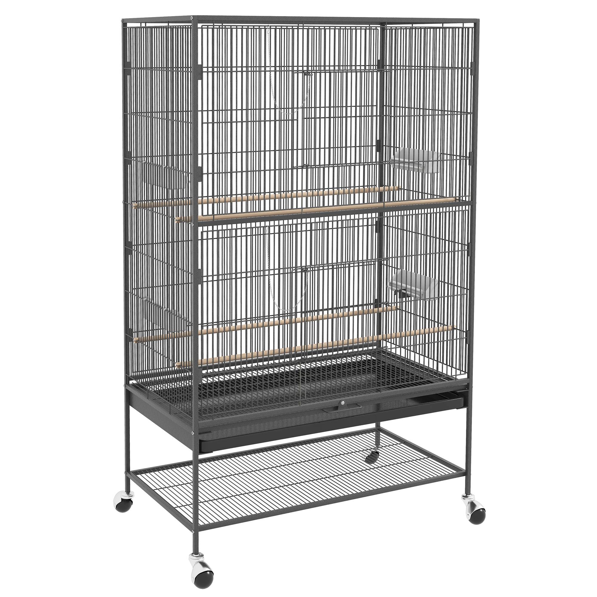 ComfortXL - Grande cage à oiseaux acier 94 x 57 x 153 cm grise sur roulettes pour calopsittes avec perchoirs et plateau amovible - Image 10
