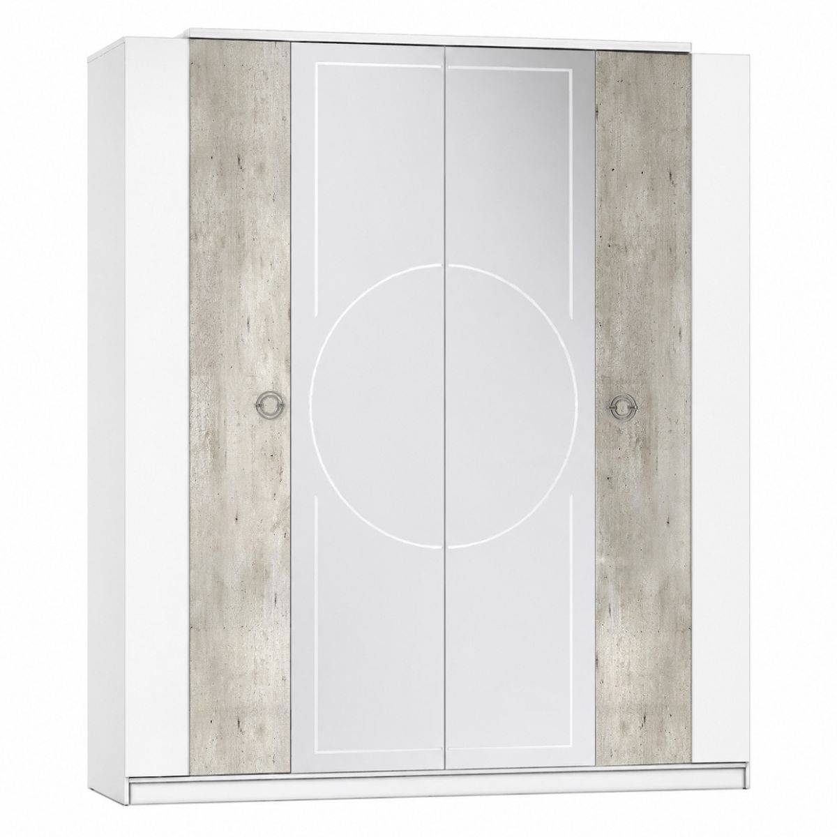ALTOBUY - Armoire 4 portes avec miroir aspect béton et blanche - CHAYANE - Image 1