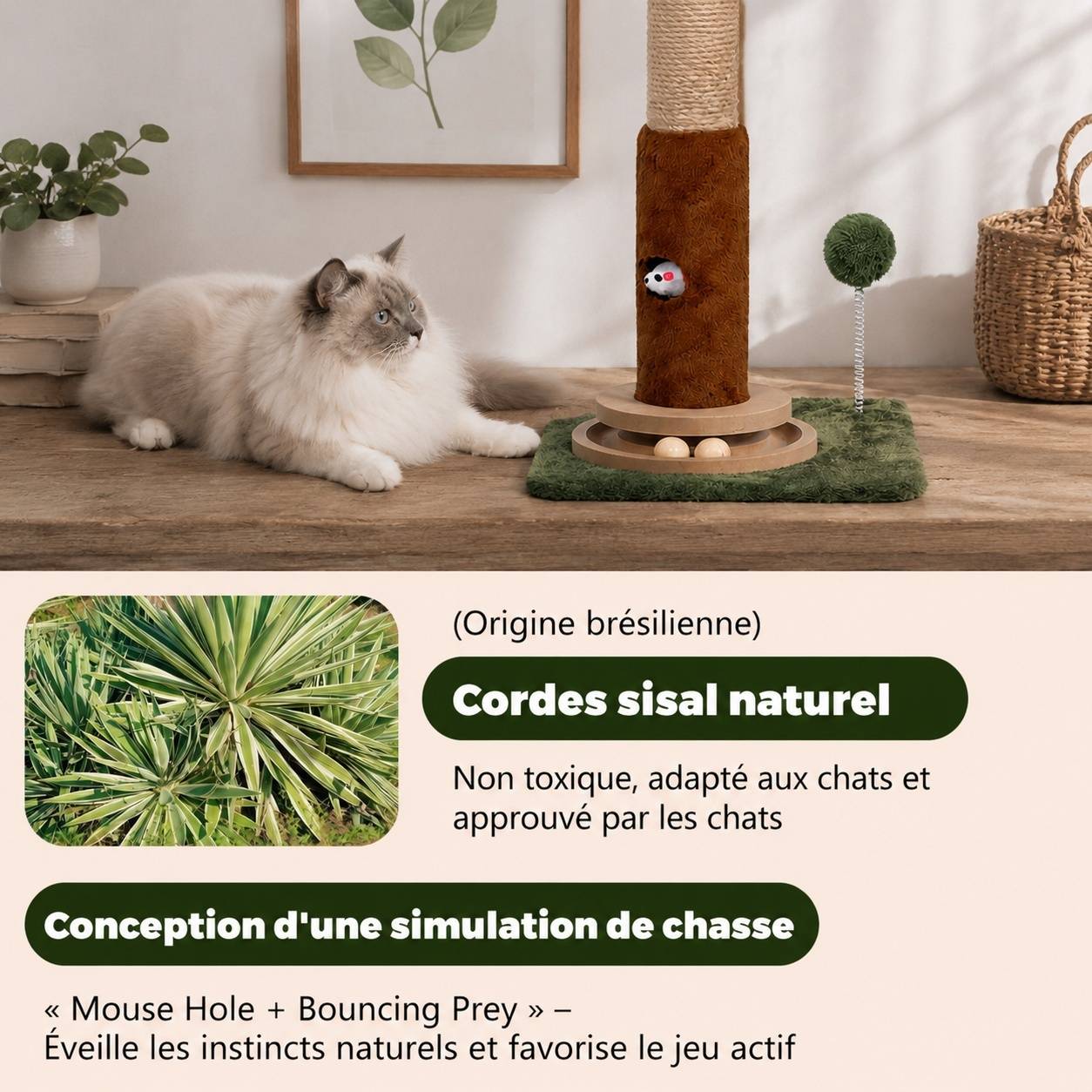 Centre d'Activité pour Chat Arbre à Gratter Avec Tunnel Souris Jouets Interactifs Base Stable - Image 5