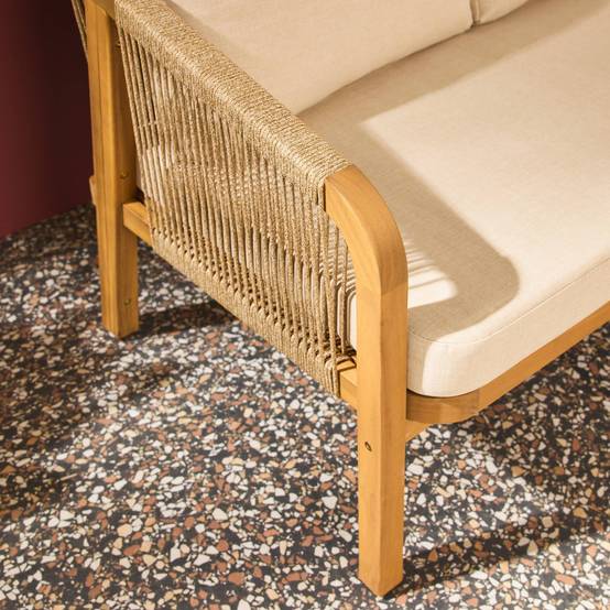 sweeek - Canapé extérieur 3 places bois d'acacia et cordes avec coussins en tissu beige - Parana | sweeek - Image 7