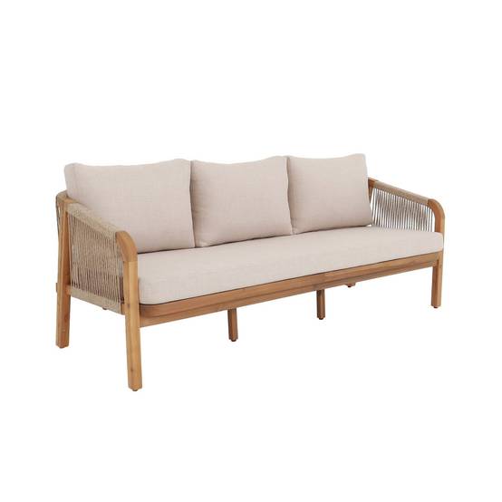 sweeek - Canapé extérieur 3 places bois d'acacia et cordes avec coussins en tissu beige - Parana | sweeek - Image 2