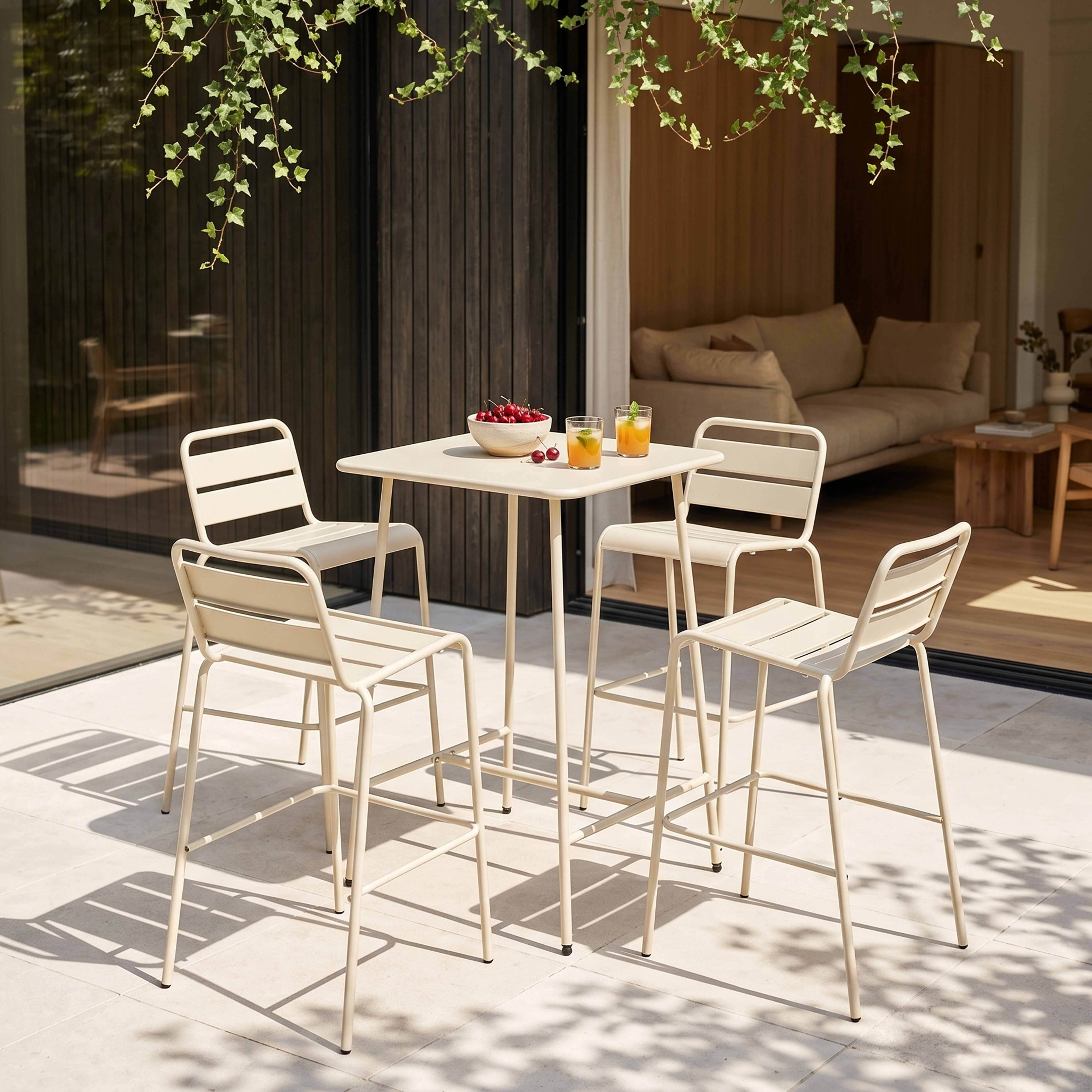 Oviala - Ensemble table de bar et 4 chaises hautes en métal ivoire Palavas - Oviala - Imagen 2