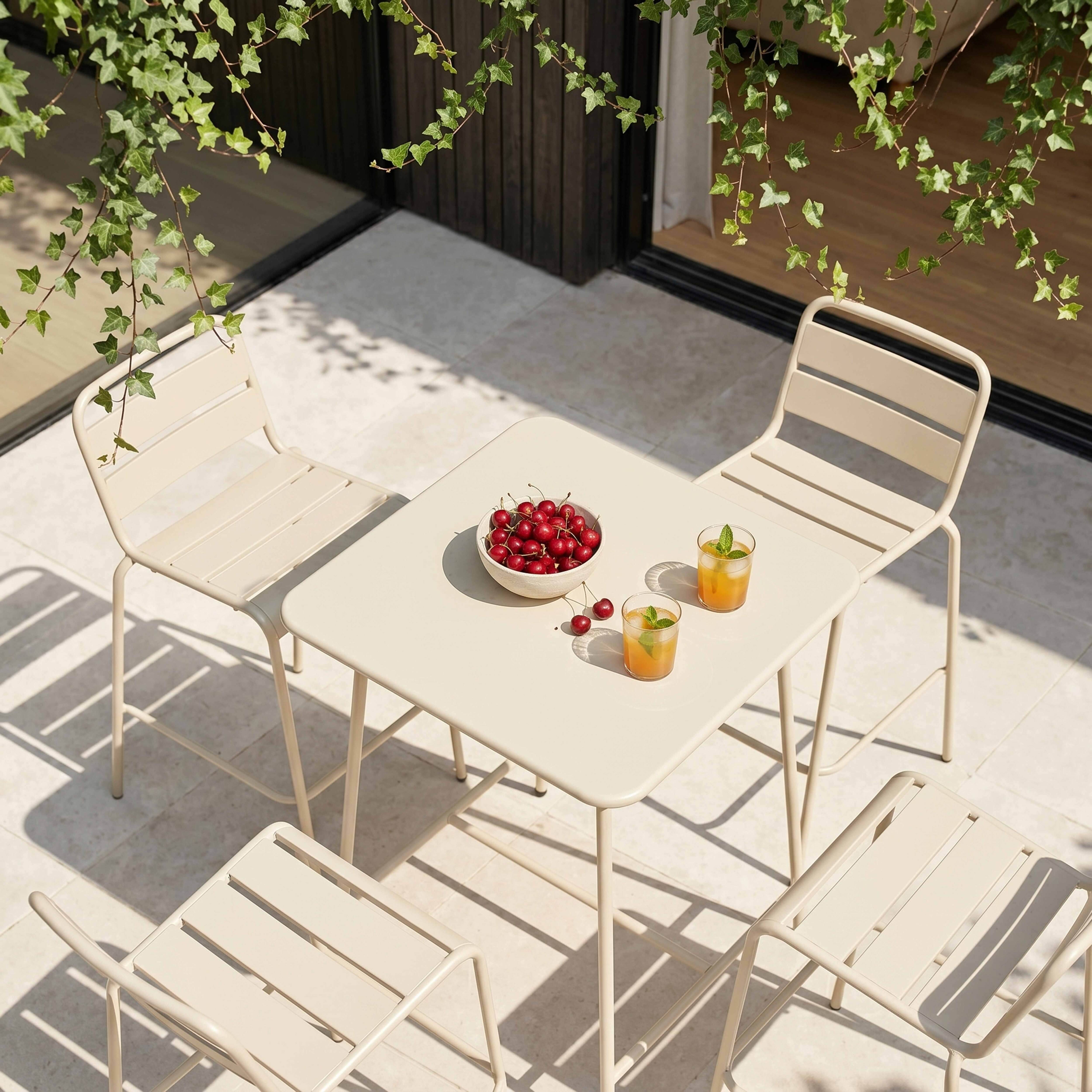 Oviala - Ensemble table de bar et 4 chaises hautes en métal ivoire Palavas - Oviala - Imagen 3