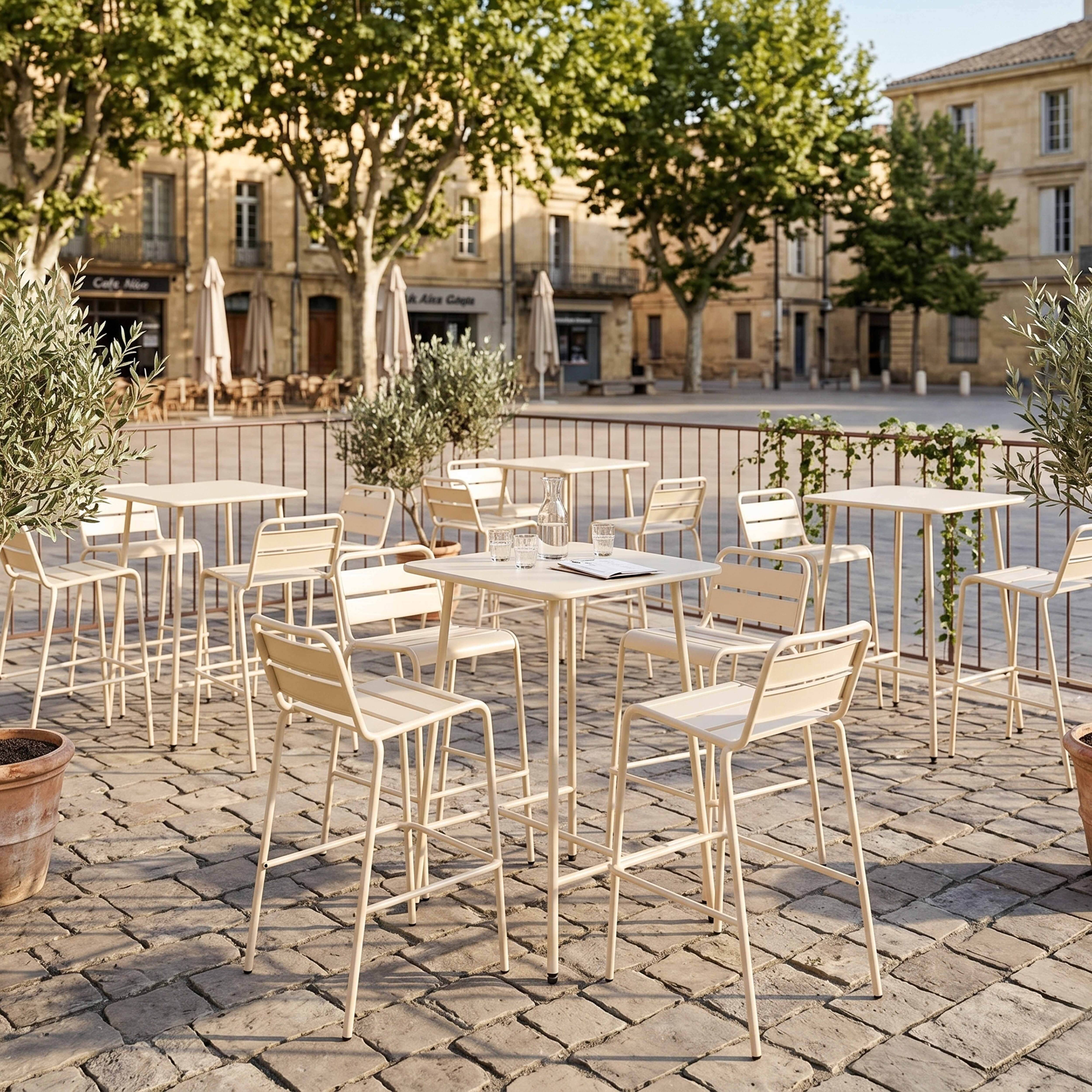 Oviala - Ensemble table de bar et 4 chaises hautes en métal ivoire Palavas - Oviala - Imagen 4
