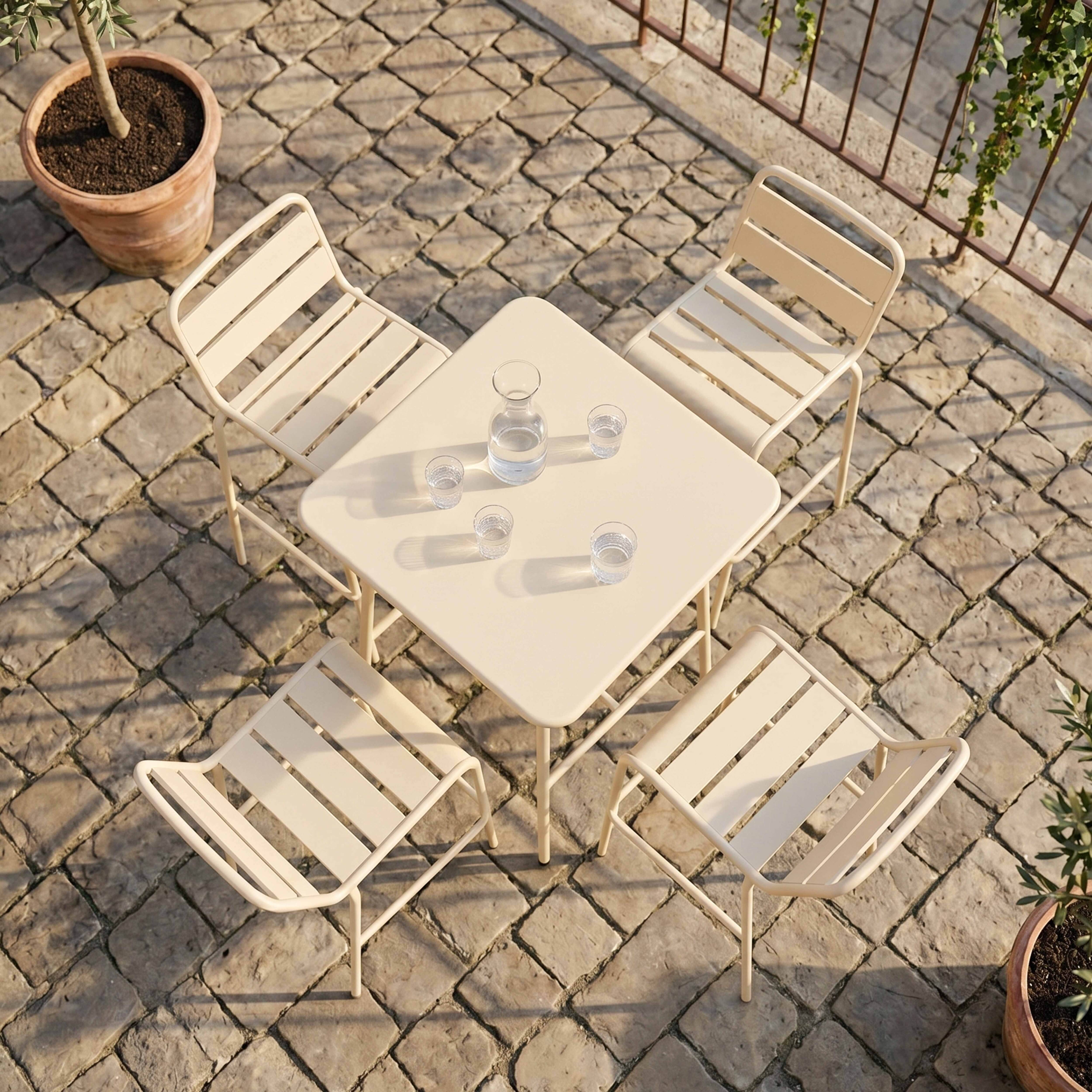 Oviala - Ensemble table de bar et 4 chaises hautes en métal ivoire Palavas - Oviala - Imagen 5