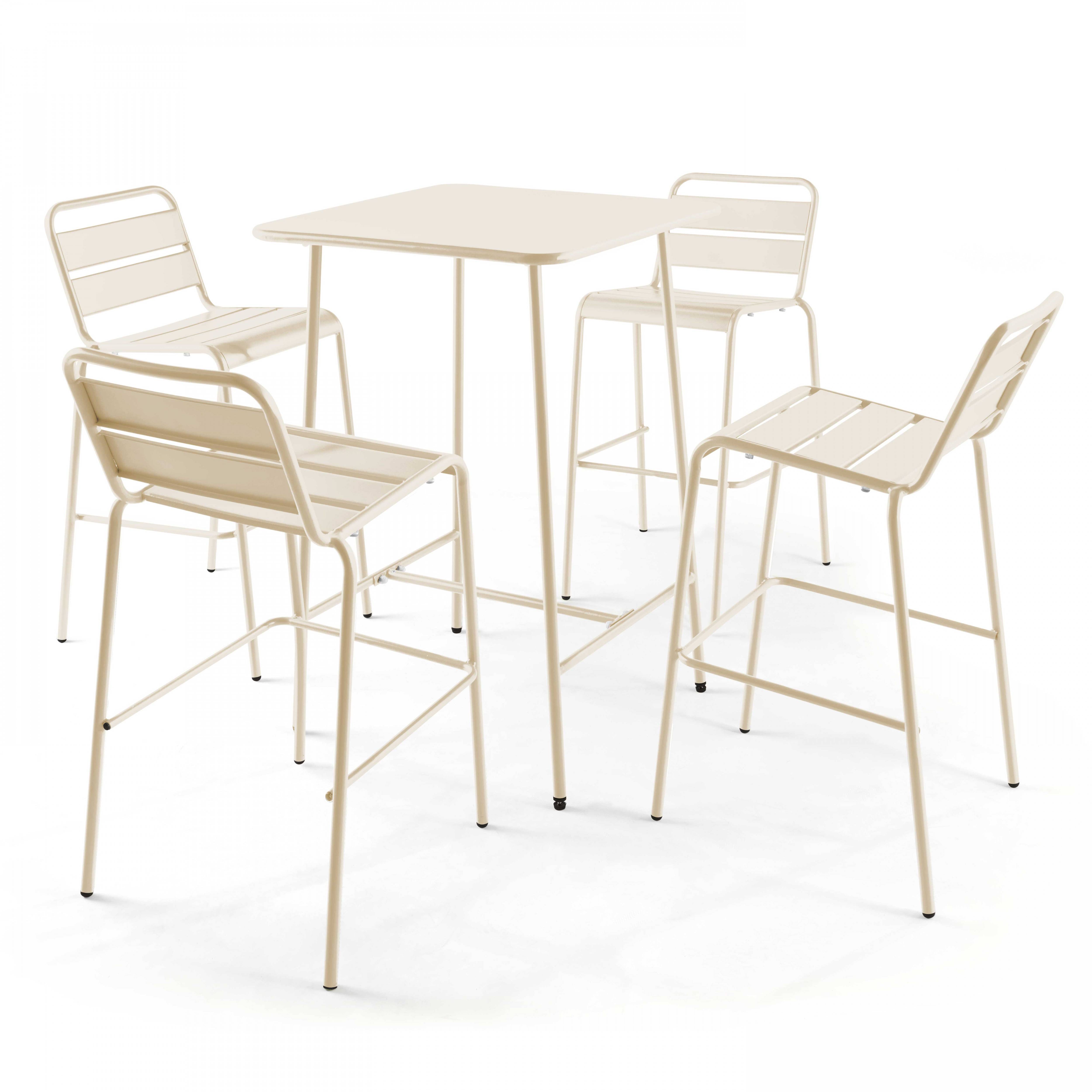 Oviala - Ensemble table de bar et 4 chaises hautes en métal ivoire Palavas - Oviala - Imagen 1