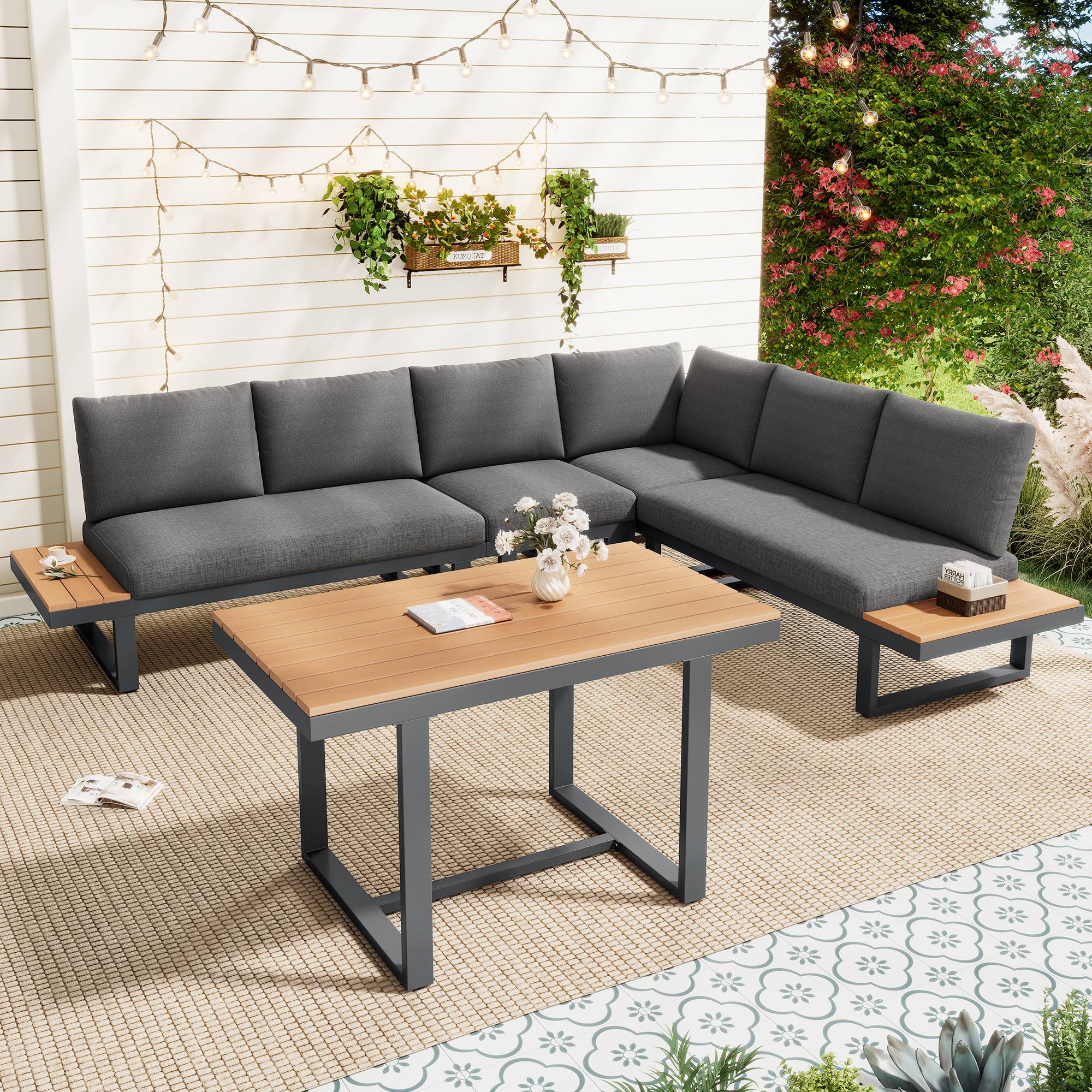 ComfortXL - Salon de jardin modulable en acier terrasse dossier inclinable gris et noir - ComfortXL Outdoor Living - Image 1