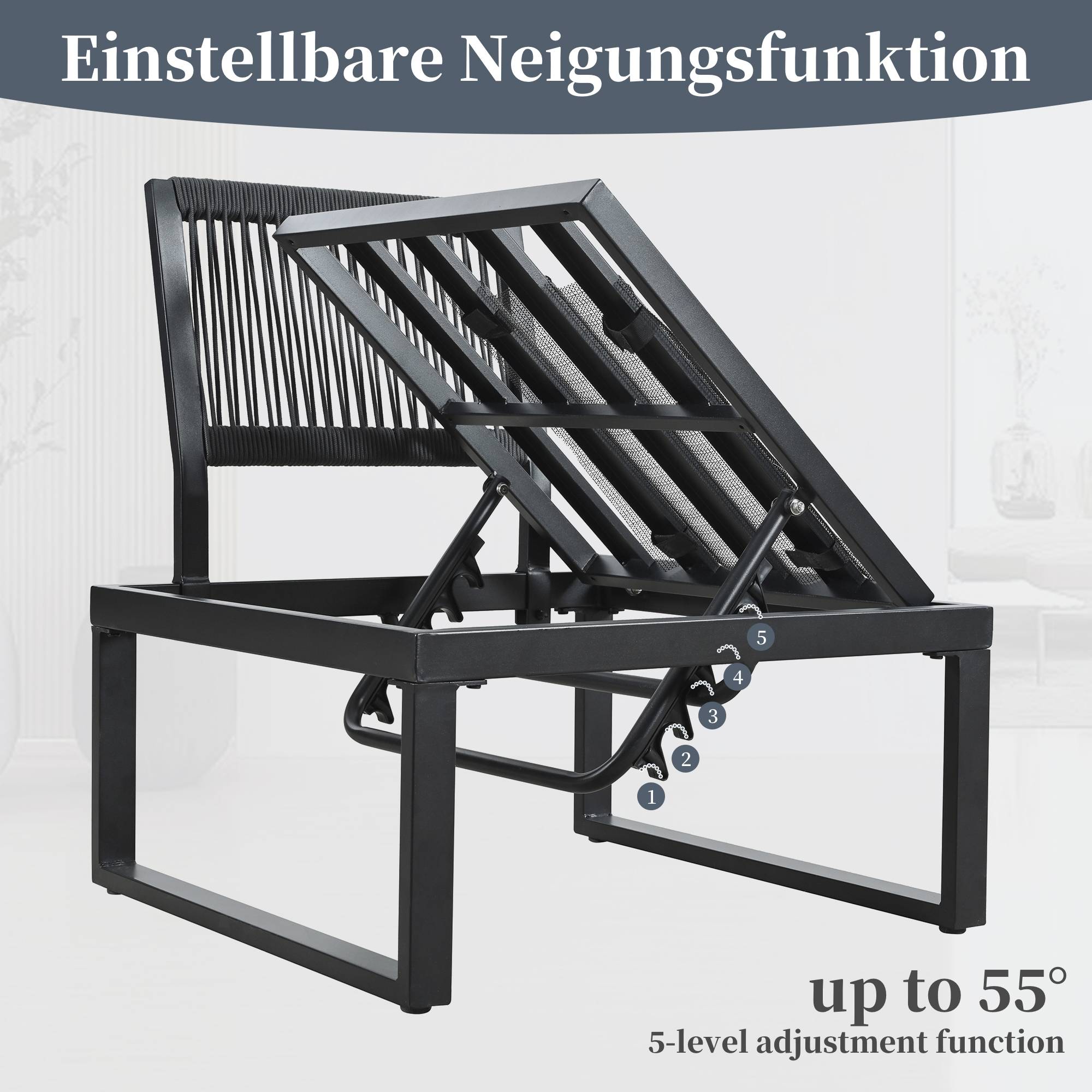 ComfortXL - Salon de jardin modulable en acier terrasse dossier inclinable gris et noir - ComfortXL Outdoor Living - Image 7
