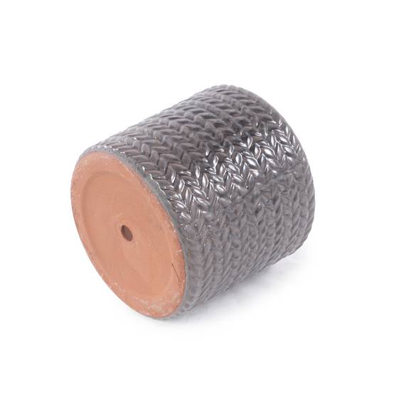 ComfortXL - Pot de fleurs en grès Ø 31 cm gris brillant relief chevrons balcon avec drainage - ComfortXL Outdoor Living - Image 3