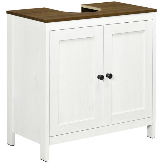 Sans Marque - Meuble vasque salle bain bois étagère intérieure réglable 60x30x60 cm blanc noyer - Image 1