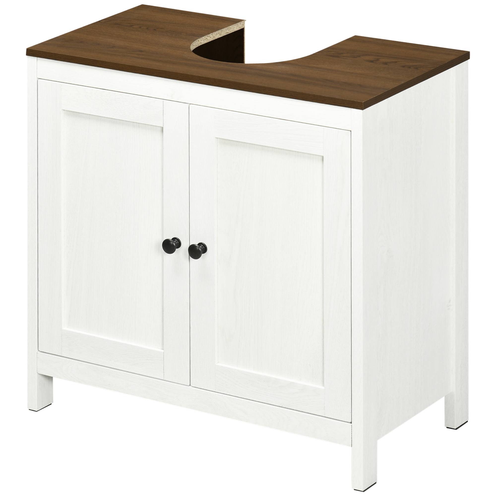 Sans Marque - Meuble vasque salle bain bois étagère intérieure réglable 60x30x60 cm blanc noyer - Image 2