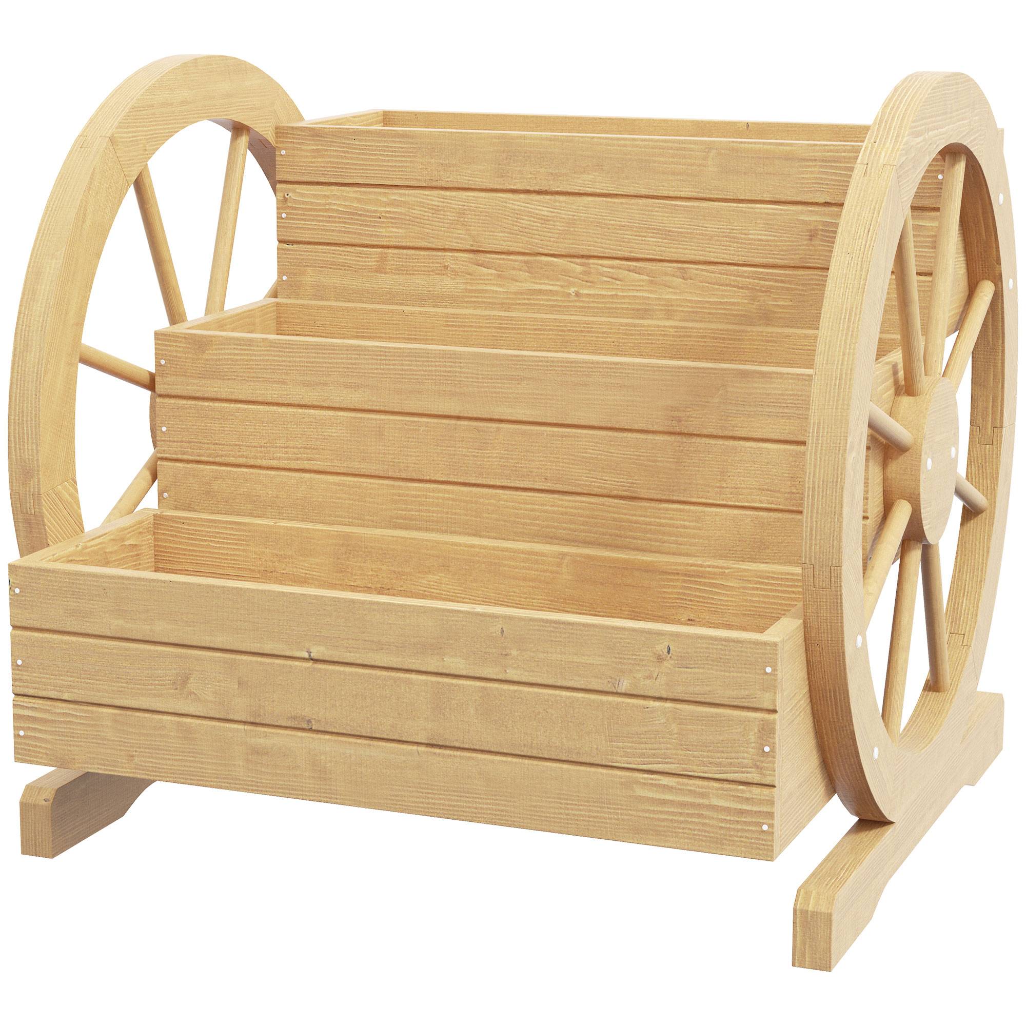 Jardinière sur Pieds carré Potager 3 étages avec 2 roues Charrette Bois Sapin, dim. 62L x 61l x 57H cm - Image 2