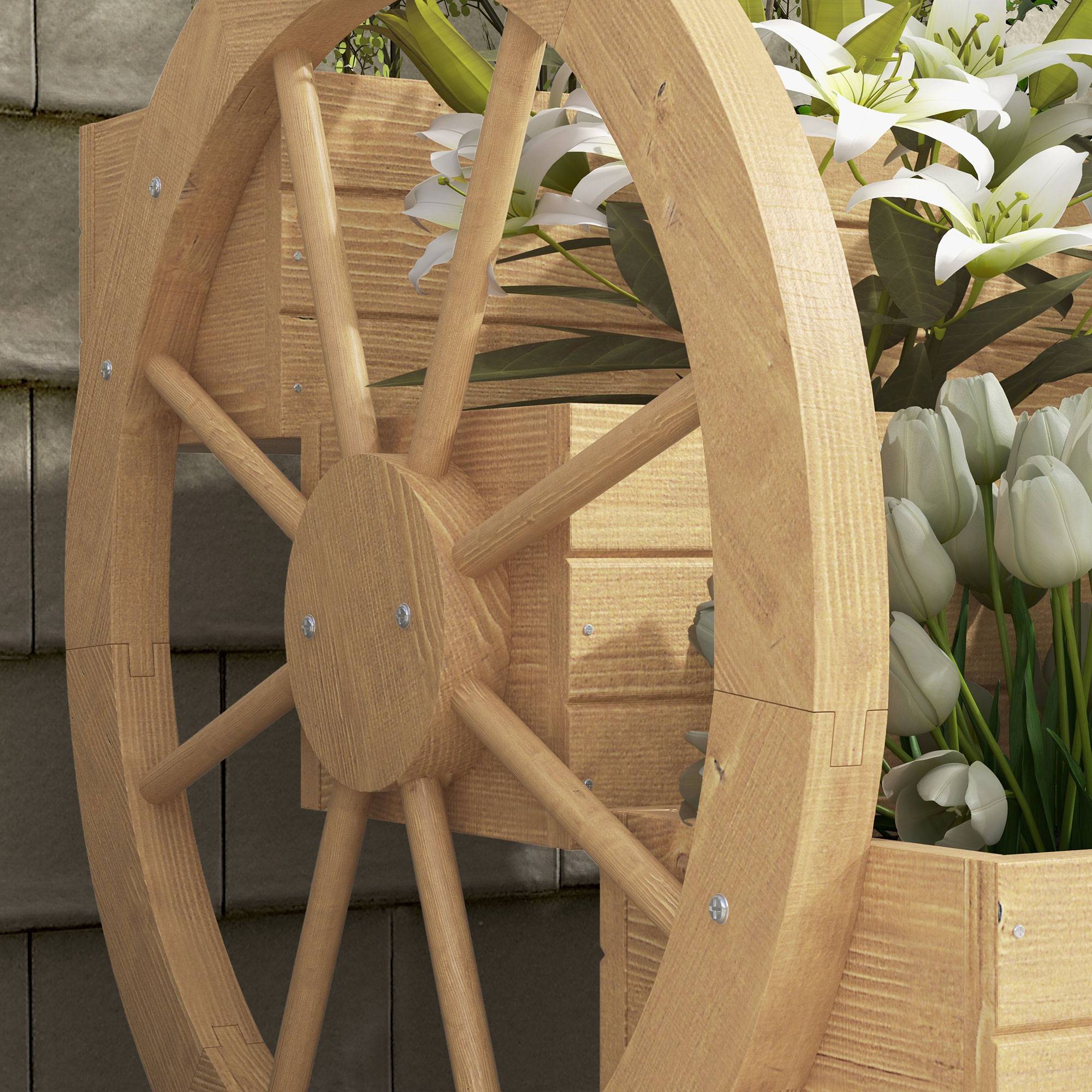 Jardinière sur Pieds carré Potager 3 étages avec 2 roues Charrette Bois Sapin, dim. 62L x 61l x 57H cm - Image 9
