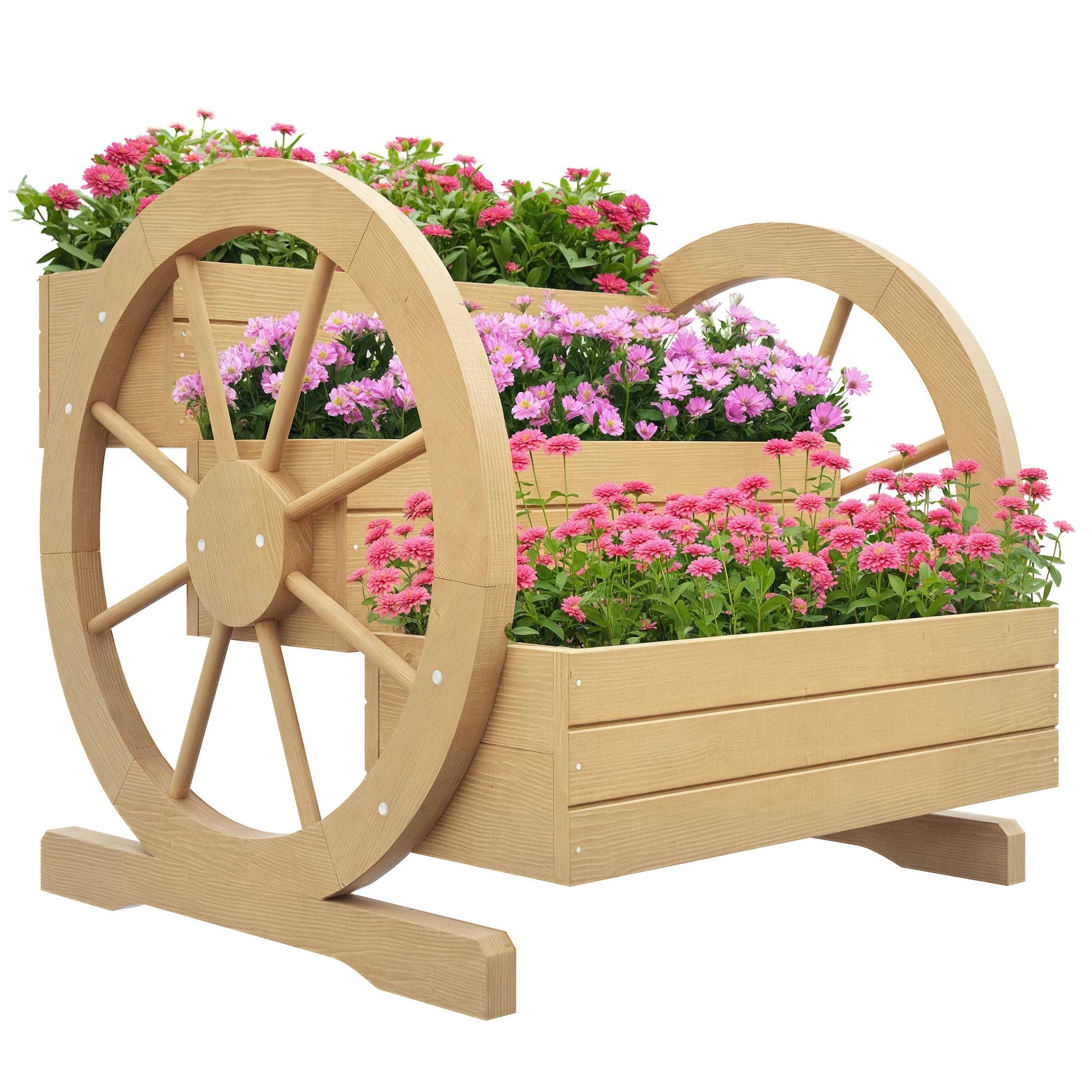 Jardinière sur Pieds carré Potager 3 étages avec 2 roues Charrette Bois Sapin, dim. 62L x 61l x 57H cm - Image 1
