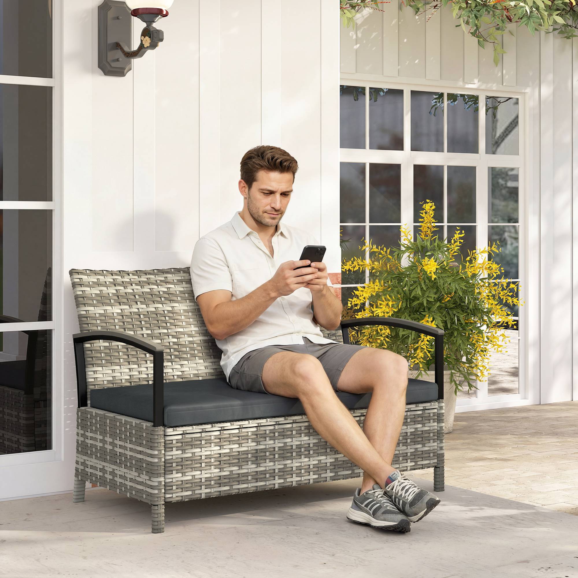 Banc de jardin coffre résine tressée gris foncé 123 x 70 x 82 cm - PANGIVO - Image 4