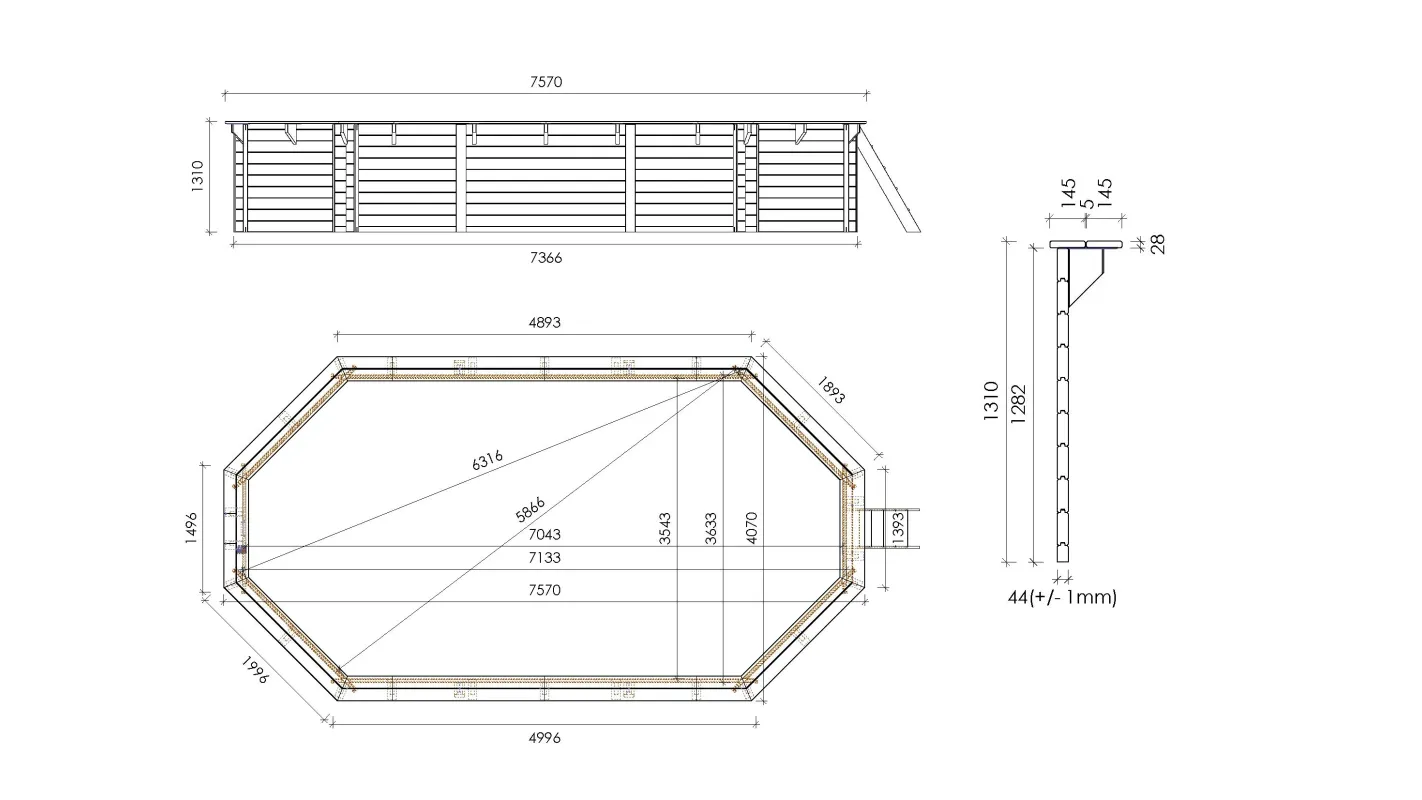 Altanka - Piscine en bois 7,57x4,07 - H.1,31 m fixations à sceller - BAS745OSPI+SZA - Imagen 6