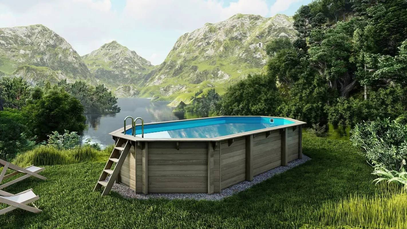 Altanka - Piscine en bois 7,57x4,07 - H.1,31 m fixations à sceller - BAS745OSPI+SZA - Imagen 1