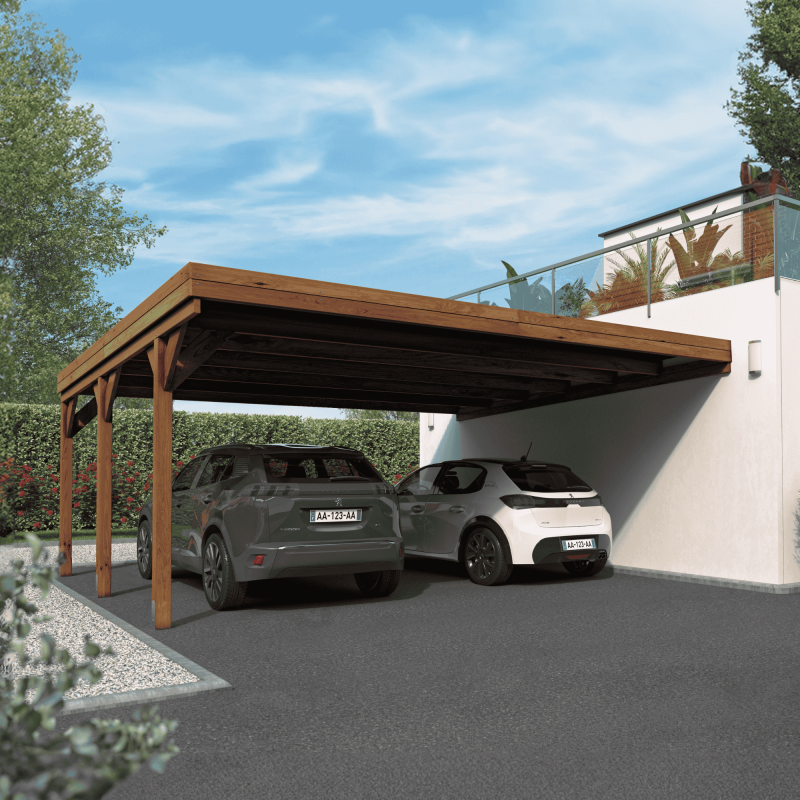 Cerland - Carport adossable double bois 30,9 m² avec supports en H - Image 2