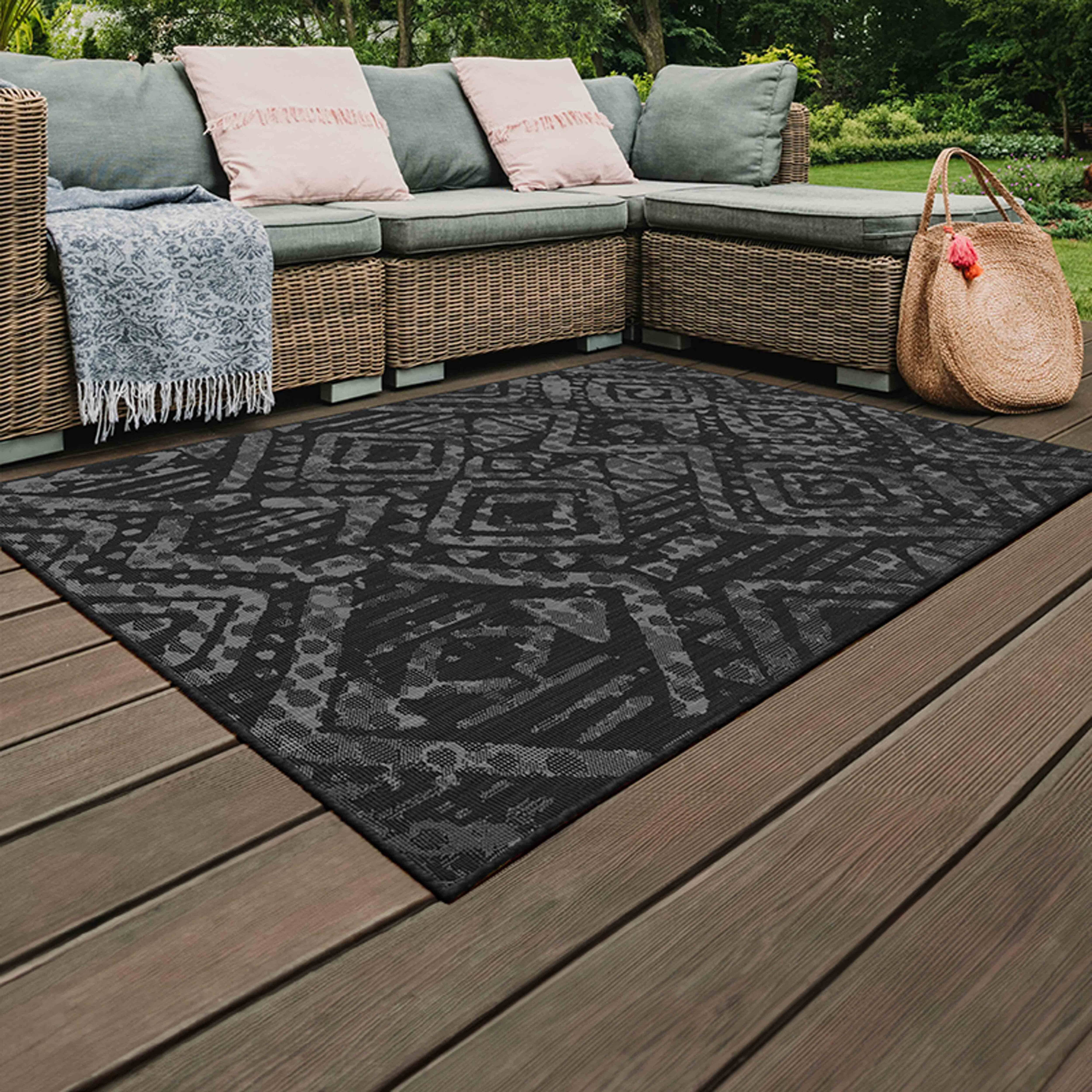 Oviala - Tapis d'extérieur en polypropylène 160 x 230 cm noir Kano - Oviala - Imagen 2