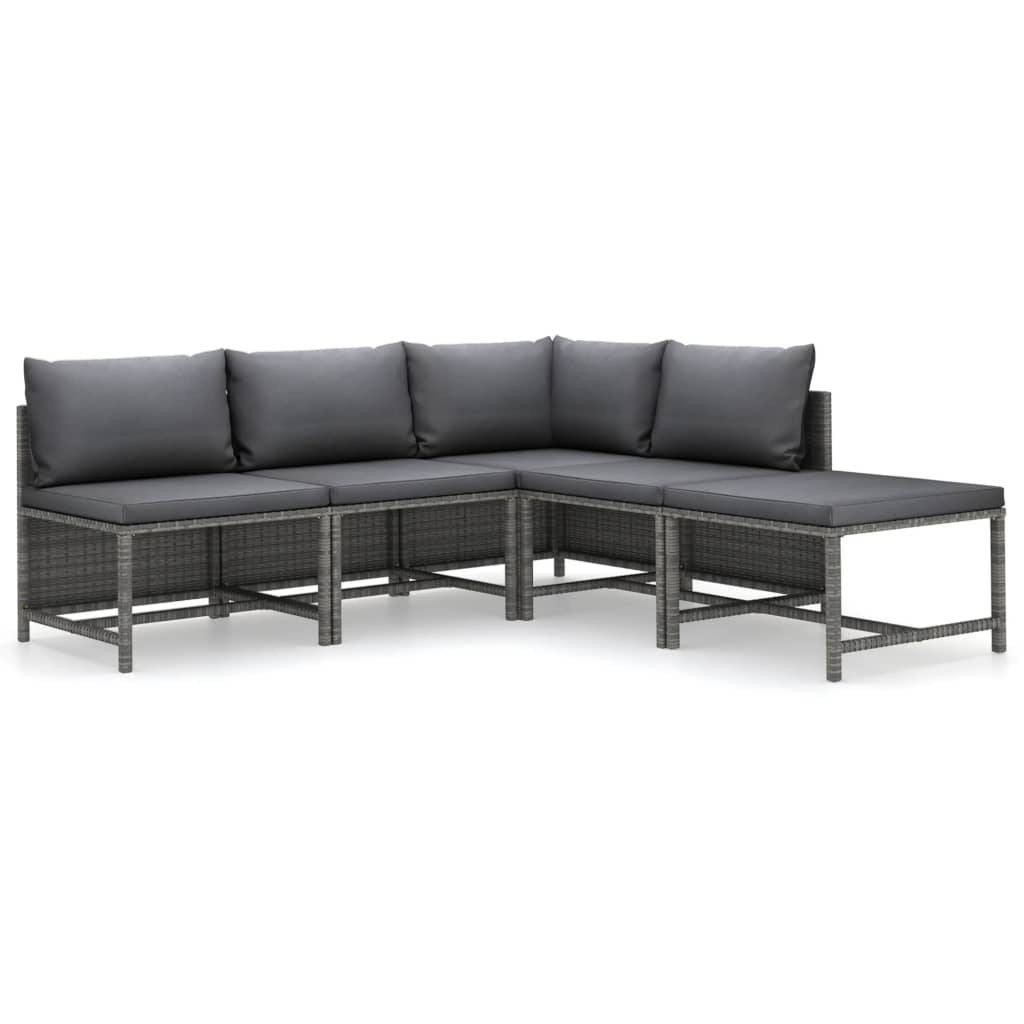 Helloshop26 - Salon de jardin meuble d'extérieur ensemble de mobilier 5 pièces avec coussins résine tressée gris - Imagen 1