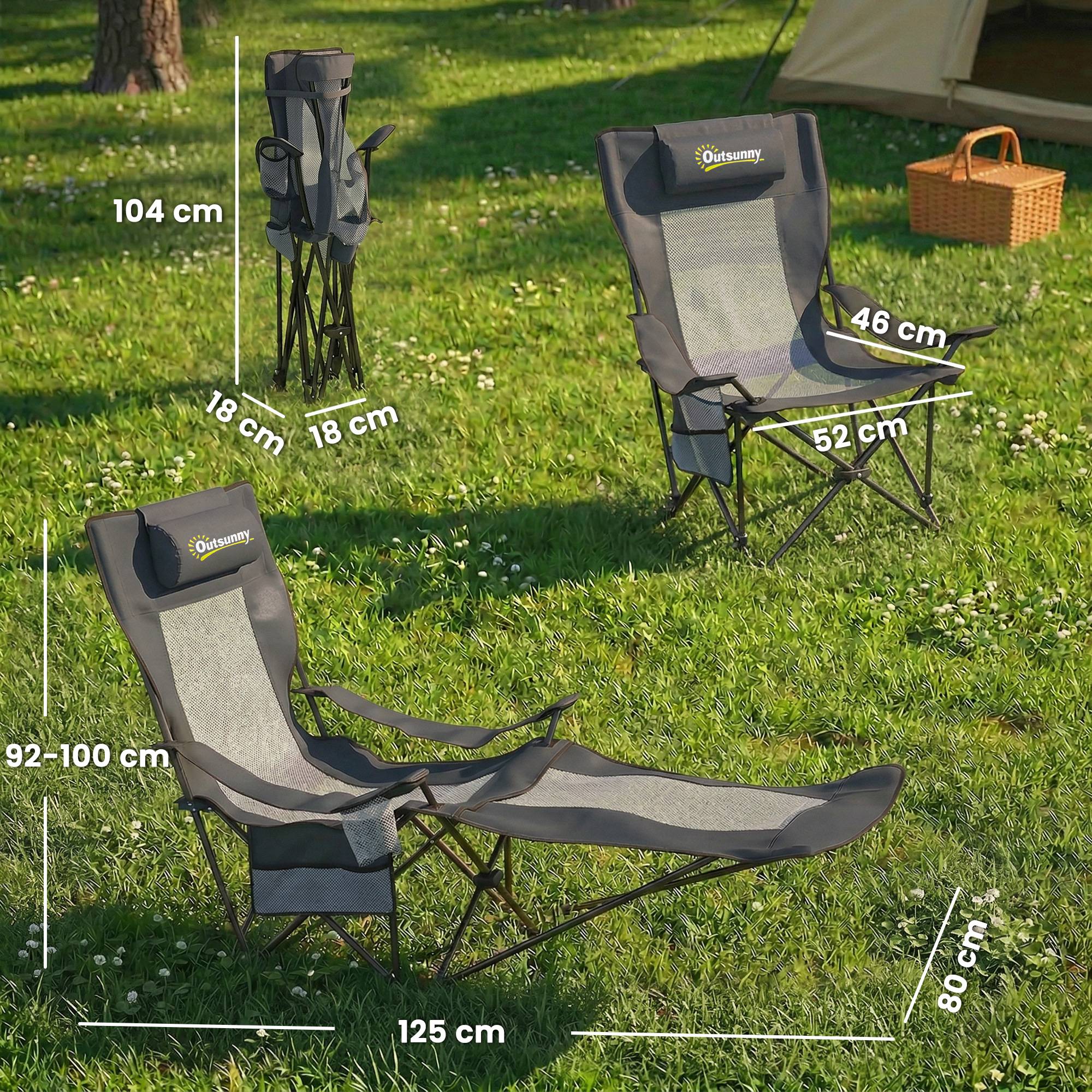 Lot 2 Chaises Camping Pliables Oxford Repos Dossier Inclinable 125x80x100cm Gris Foncé - ComfortXL Outdoor Living - Image 5
