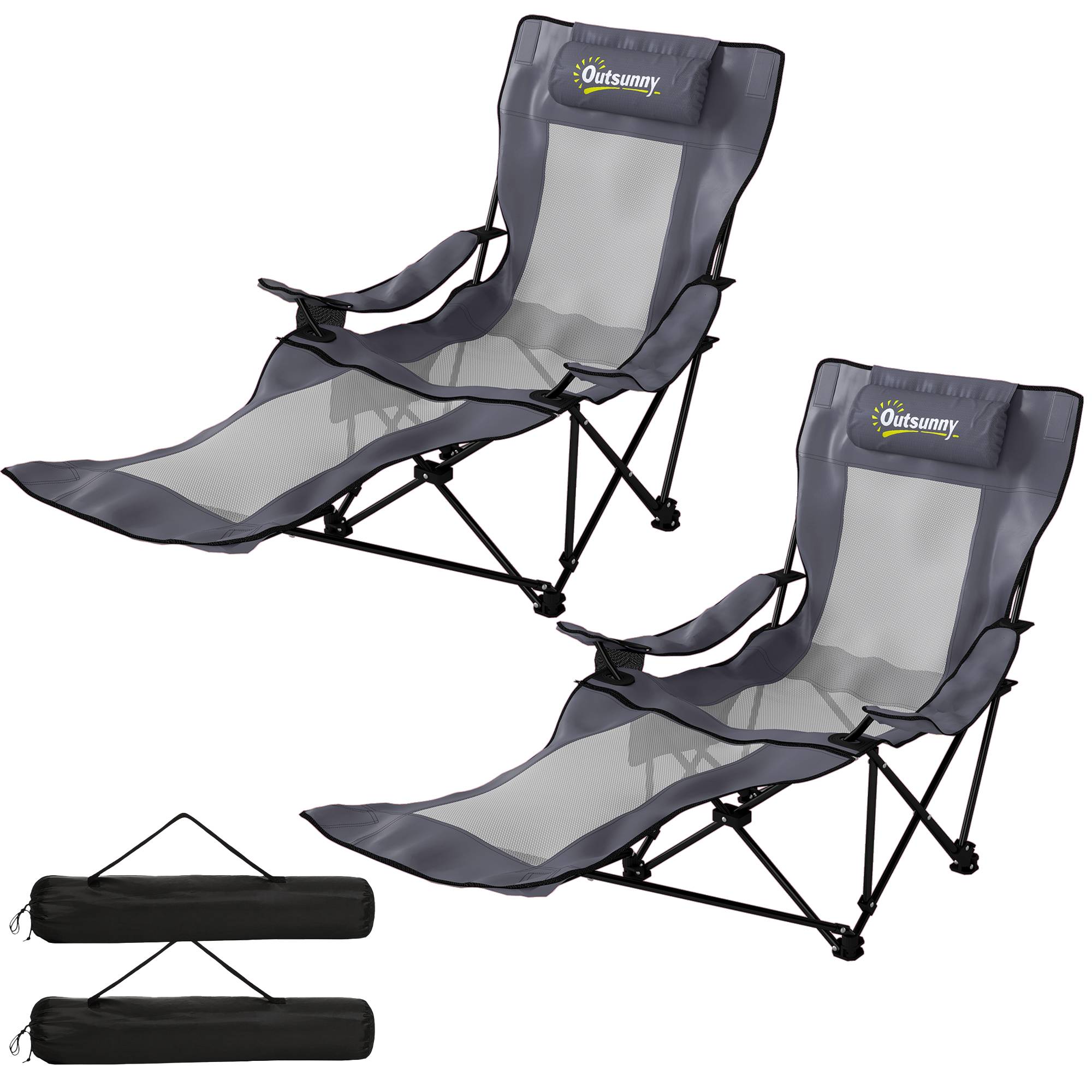 Lot 2 Chaises Camping Pliables Oxford Repos Dossier Inclinable 125x80x100cm Gris Foncé - ComfortXL Outdoor Living - Image 2