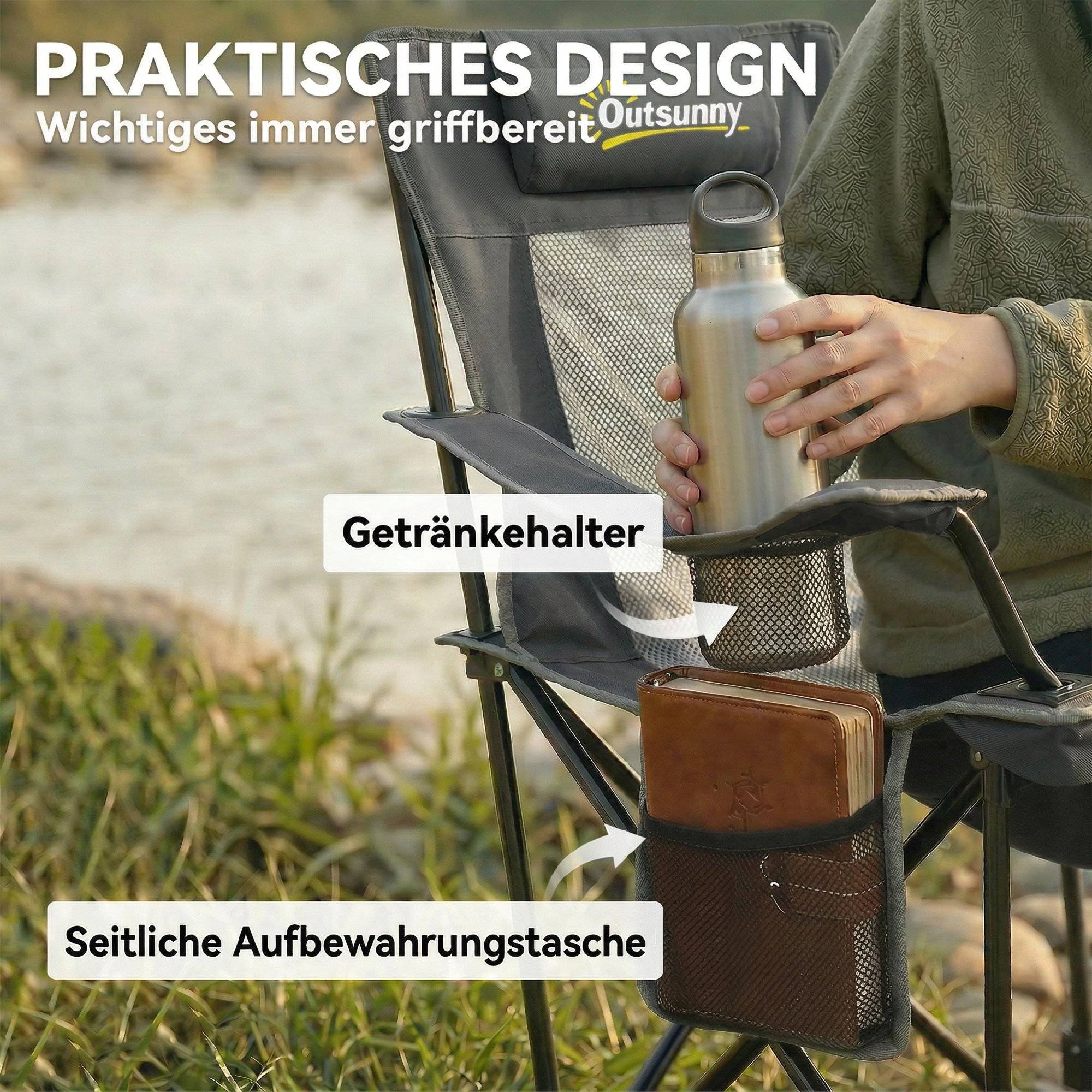 Lot 2 Chaises Camping Pliables Oxford Repos Dossier Inclinable 125x80x100cm Gris Foncé - ComfortXL Outdoor Living - Image 10