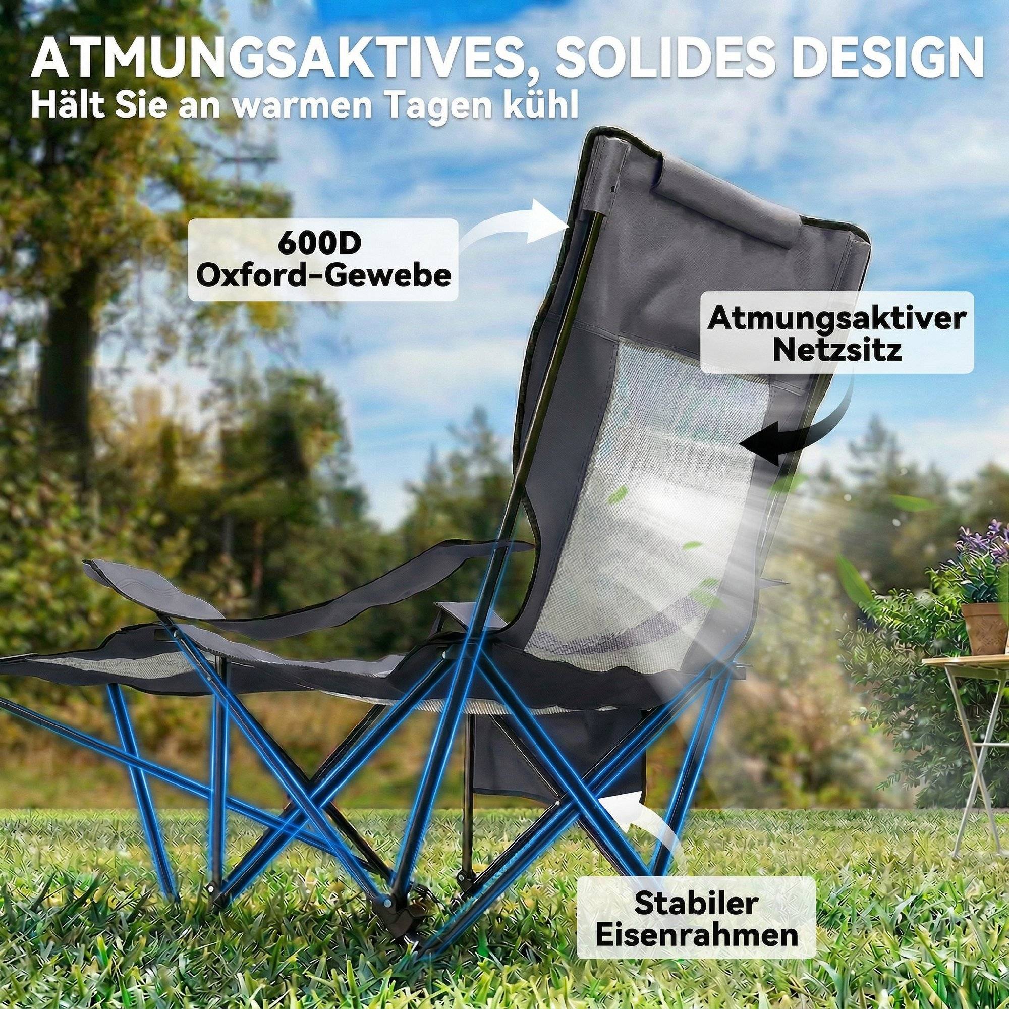 Lot 2 Chaises Camping Pliables Oxford Repos Dossier Inclinable 125x80x100cm Gris Foncé - ComfortXL Outdoor Living - Image 9