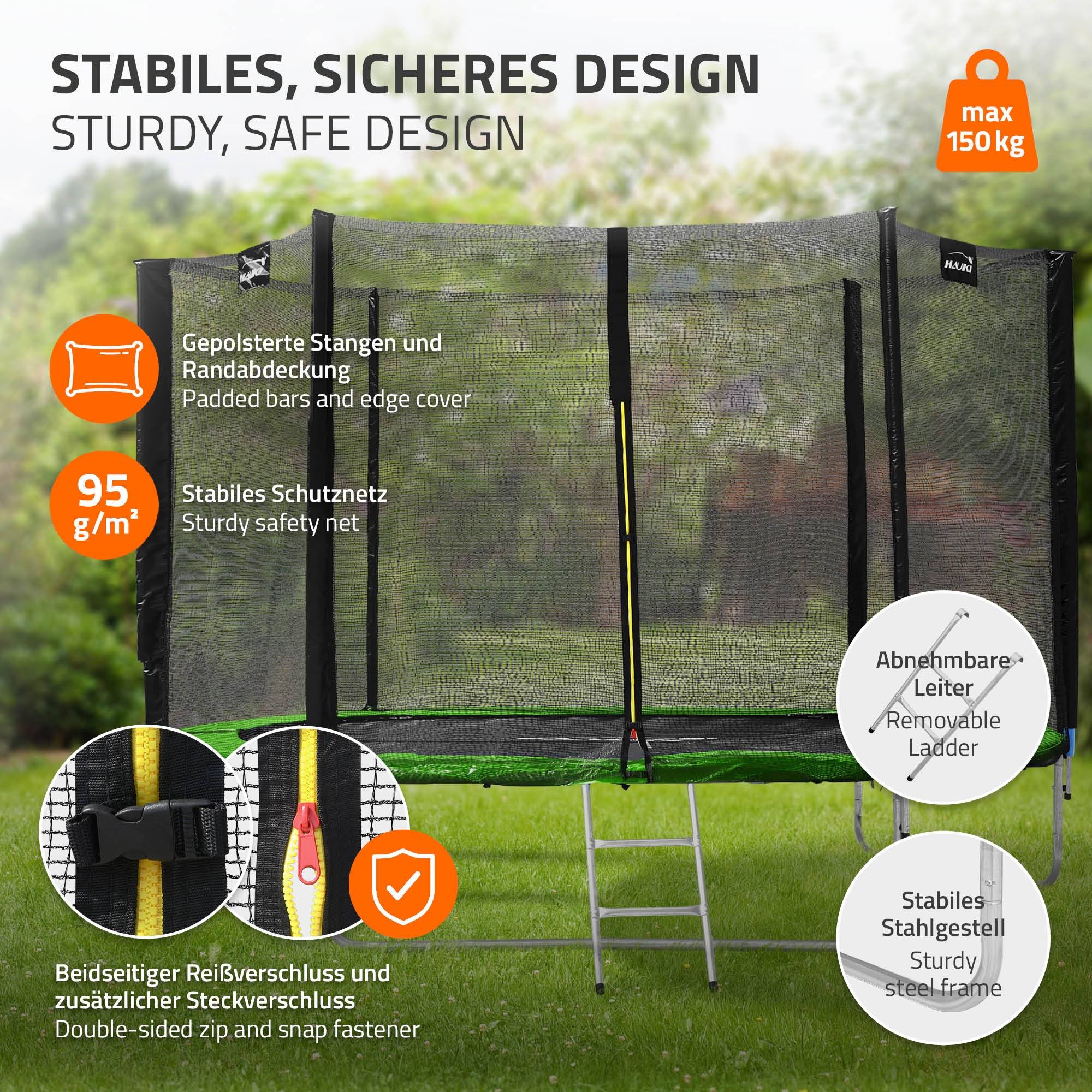 Trampoline de jardin avec filet de sécurité et échelle set complet vert Ø 305 cm - Imagen 4