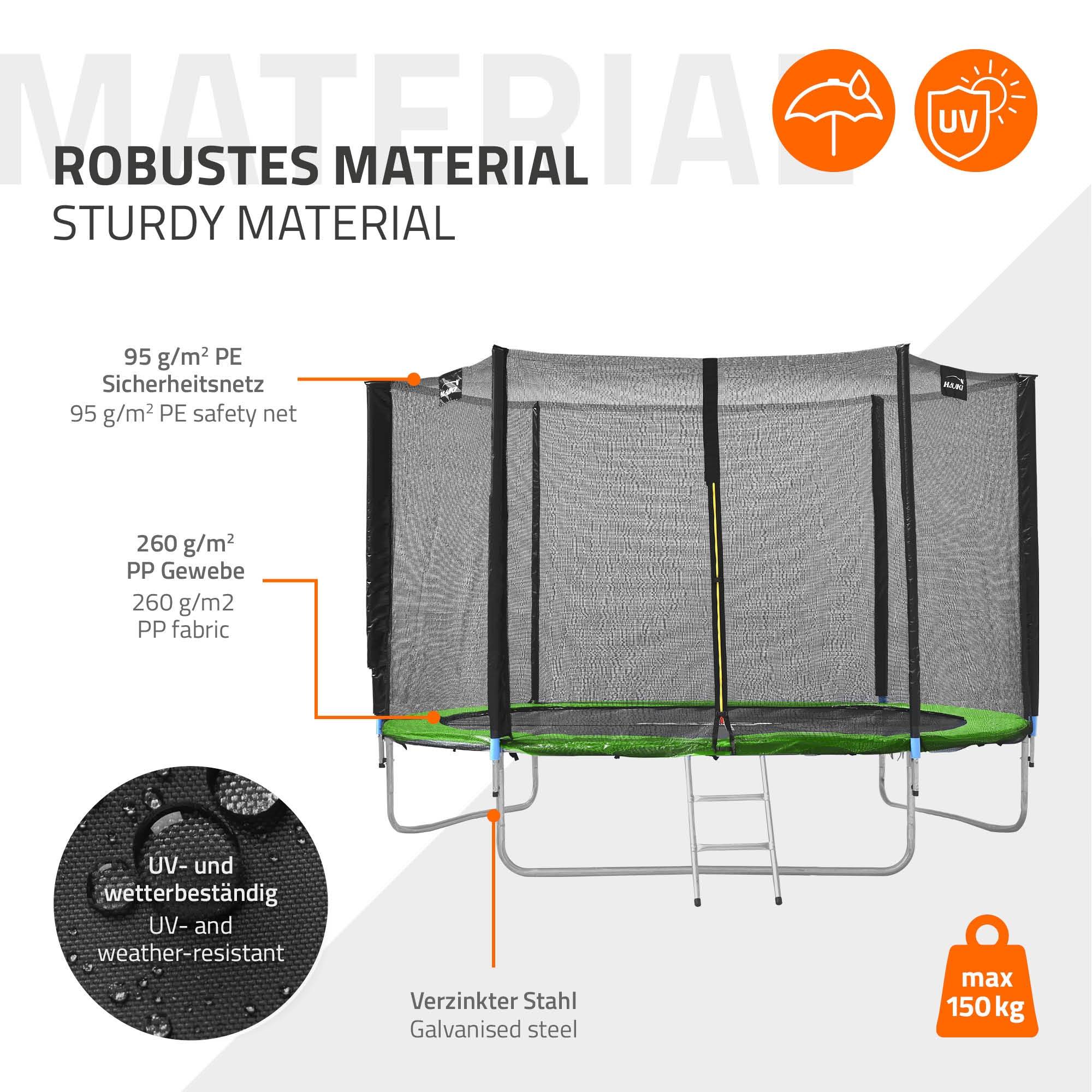 Trampoline de jardin avec filet de sécurité et échelle set complet vert Ø 305 cm - Imagen 7