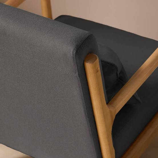 sweeek - Fauteuil design en bois et tissu. 1 place droit fixe. pieds compas scandinave. structure en bois solide. assise confortable. gris foncé | sweeek - Image 5