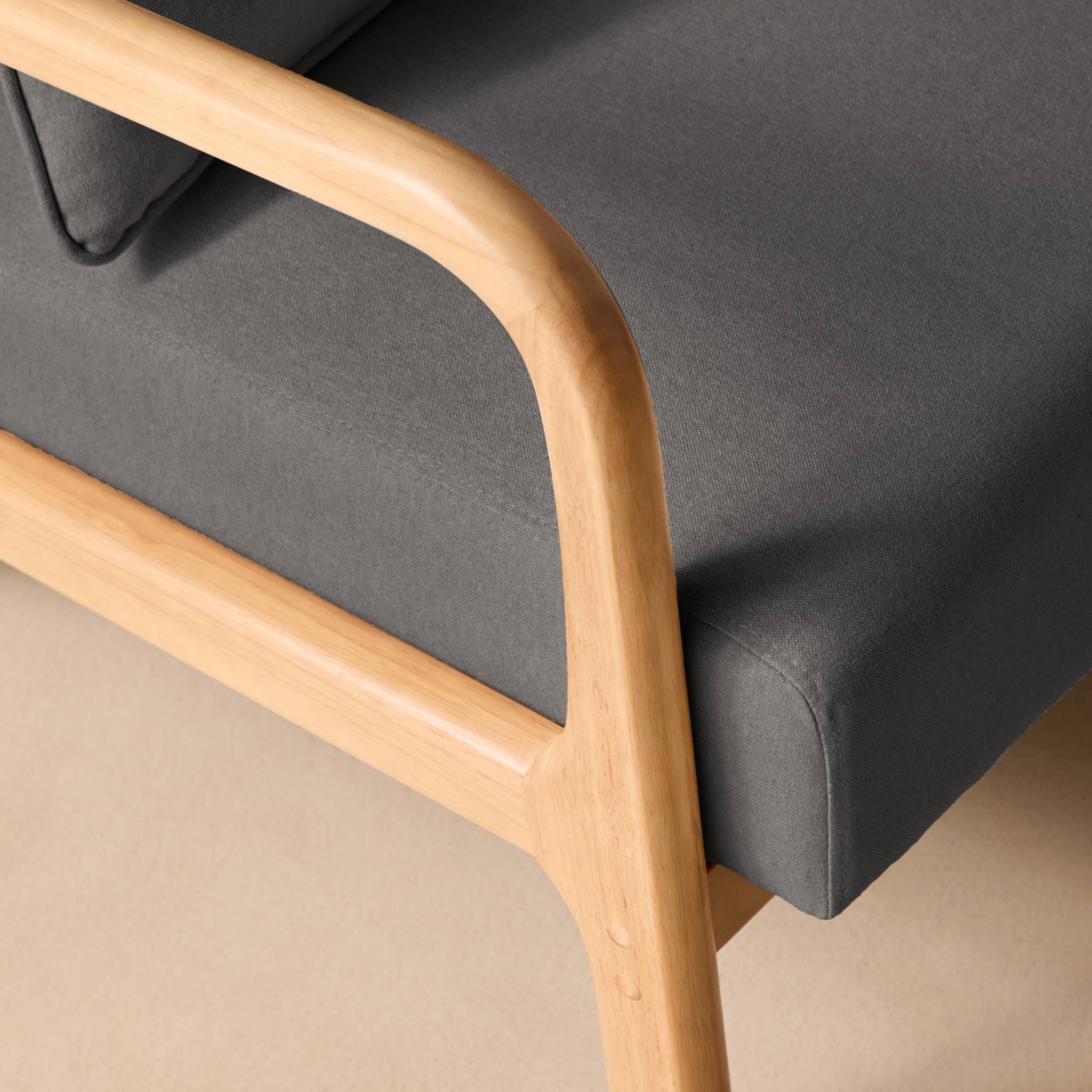 sweeek - Fauteuil design en bois et tissu. 1 place droit fixe. pieds compas scandinave. structure en bois solide. assise confortable. gris foncé | sweeek - Image 4