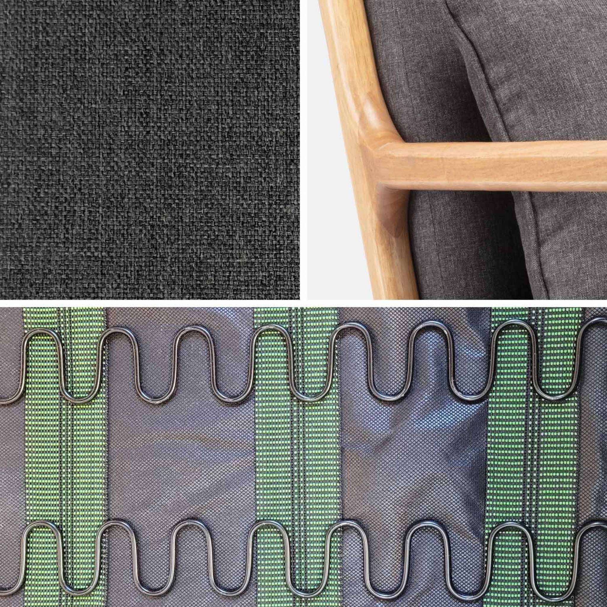 sweeek - Fauteuil design en bois et tissu. 1 place droit fixe. pieds compas scandinave. structure en bois solide. assise confortable. gris foncé | sweeek - Image 6