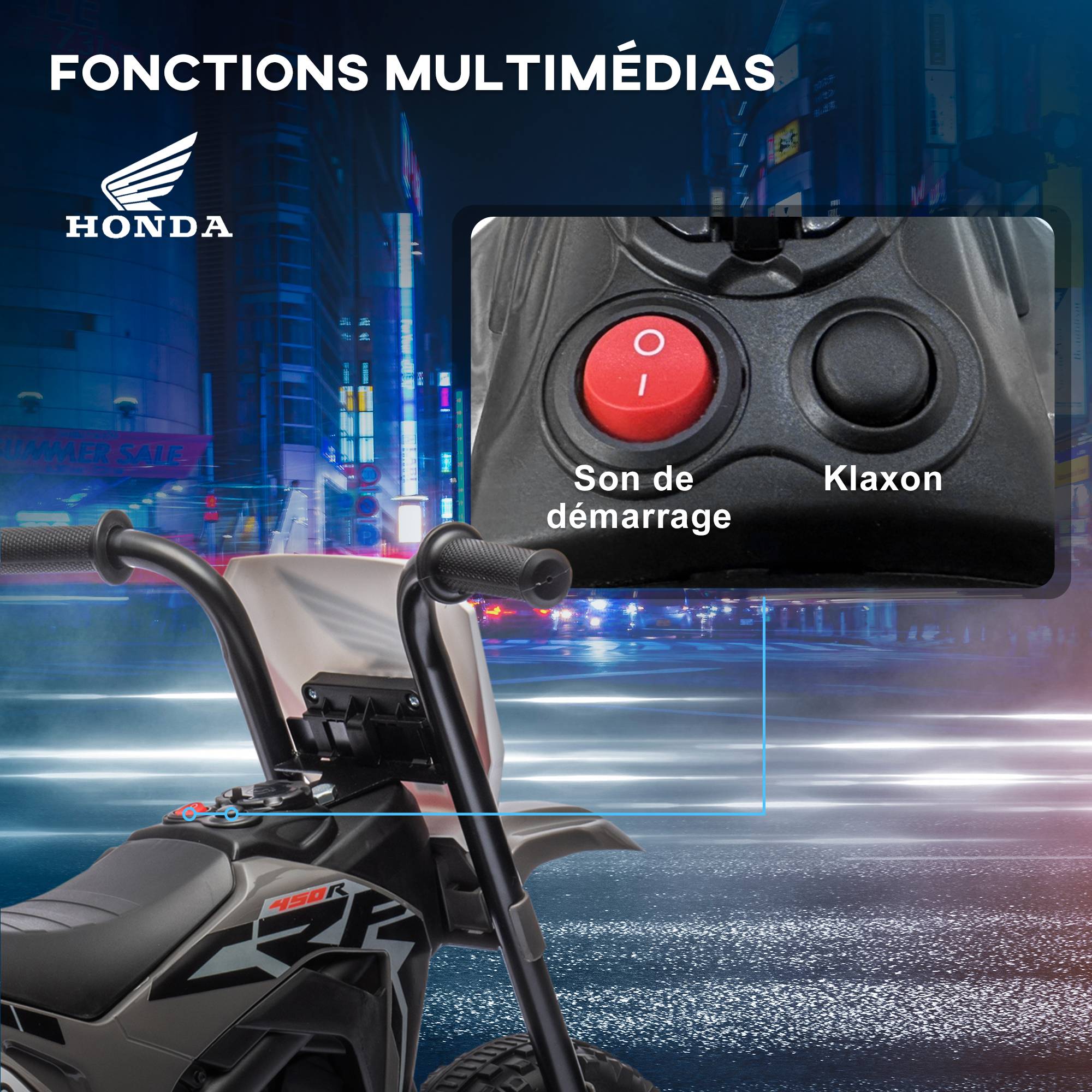 Moto cross éléctrique pour enfant licence Honda CRF450RL 3 roues batterie 6V enfants 18-36 mois gris - Image 7