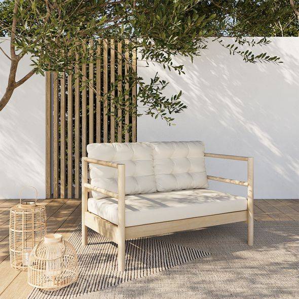 Beau Rivage - Canapé de jardin SAMOA 2 places en bois d'acacia blanchi FSC et coussins beige Beau Rivage - Imagen 2