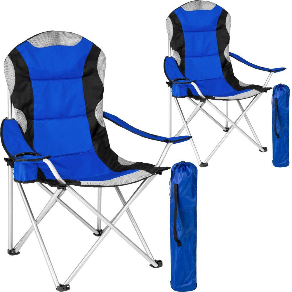 Helloshop26 - Lot de 2 chaises pliantes camping jardin avec rembourrage bleu - Imagen 1