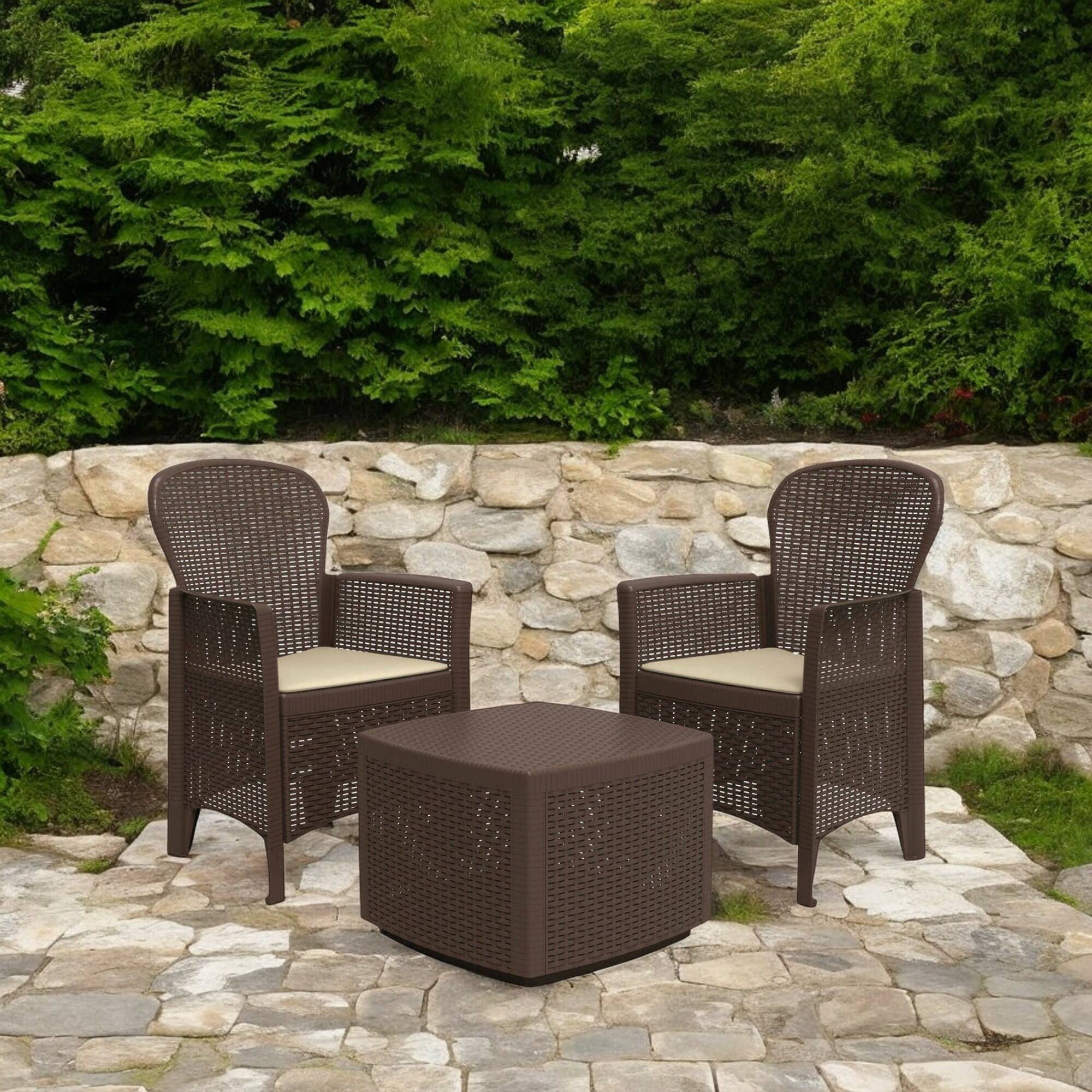 Dmora - Ensemble de salon d'extérieur Naples, Composition de jardin avec 2 fauteuils et 1 table de rangement, Salon effet rotin, Marron - Dmora - Imagen 2