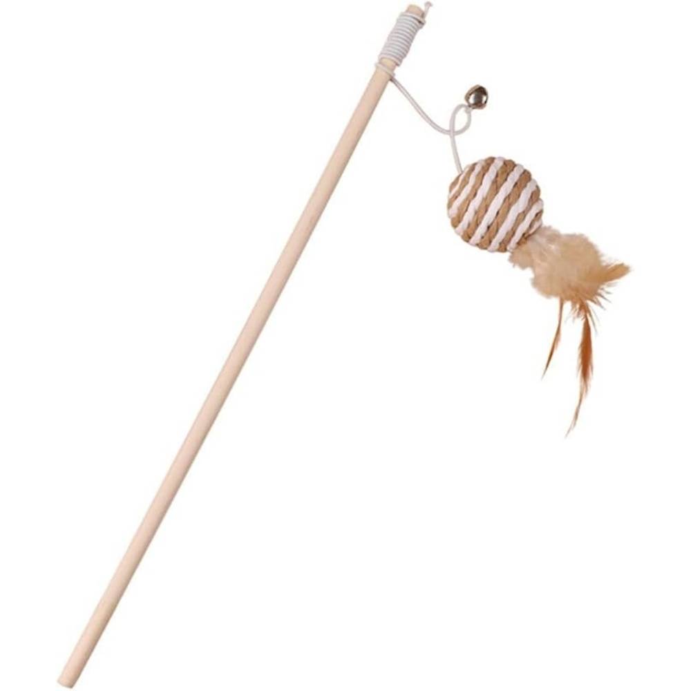 Jouet Plumes Chat Bâton Bois Interactive Clochette - Image 1