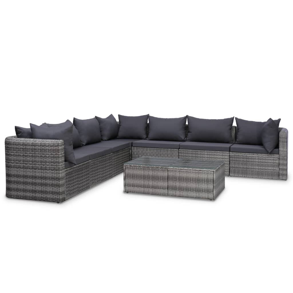 Helloshop26 - Salon de jardin meuble d'extérieur ensemble de mobilier 8 pièces avec coussins résine tressée gris - Imagen 1